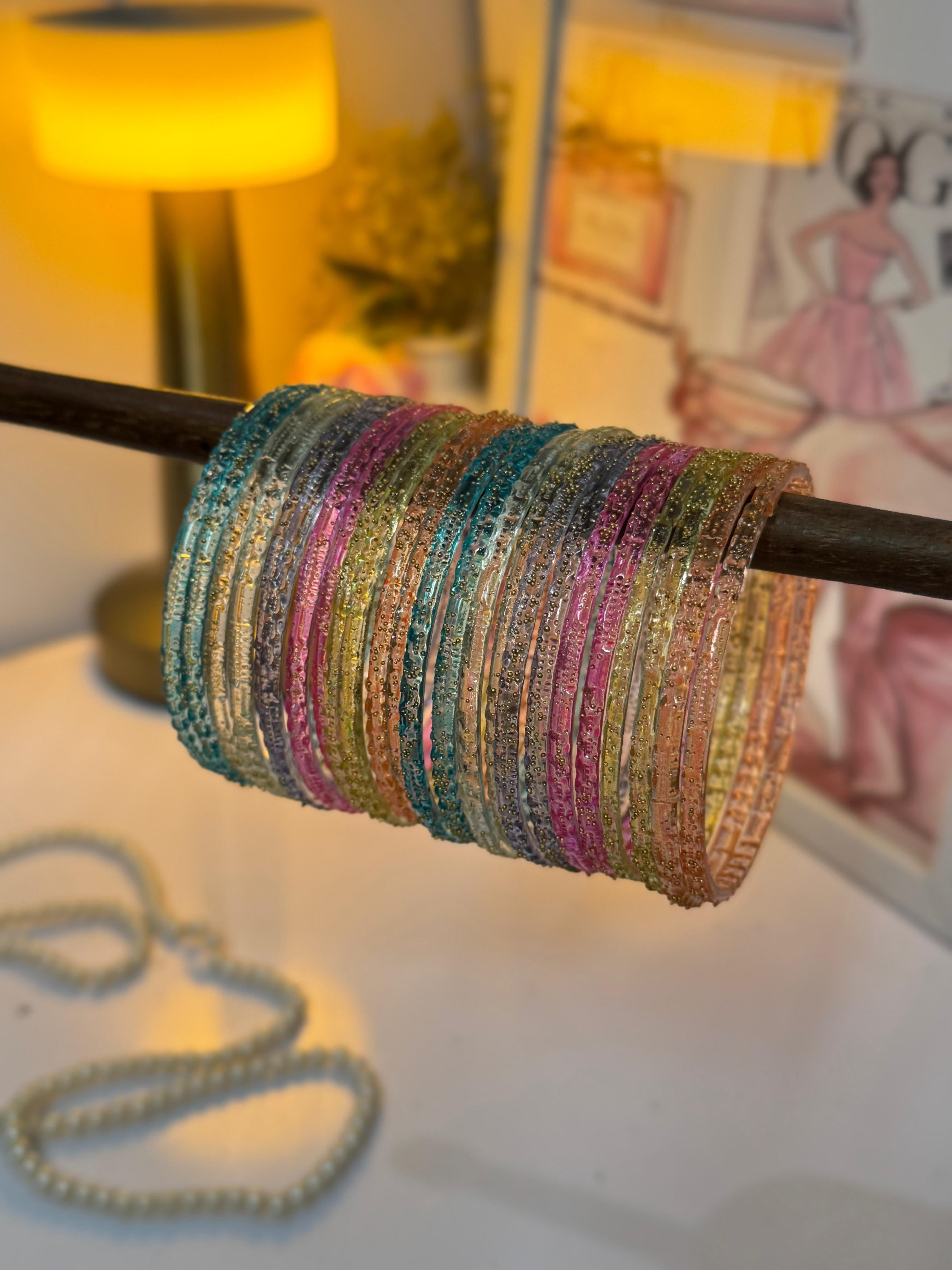 Kashmiri  Multi Glass Bangles – Set of 12