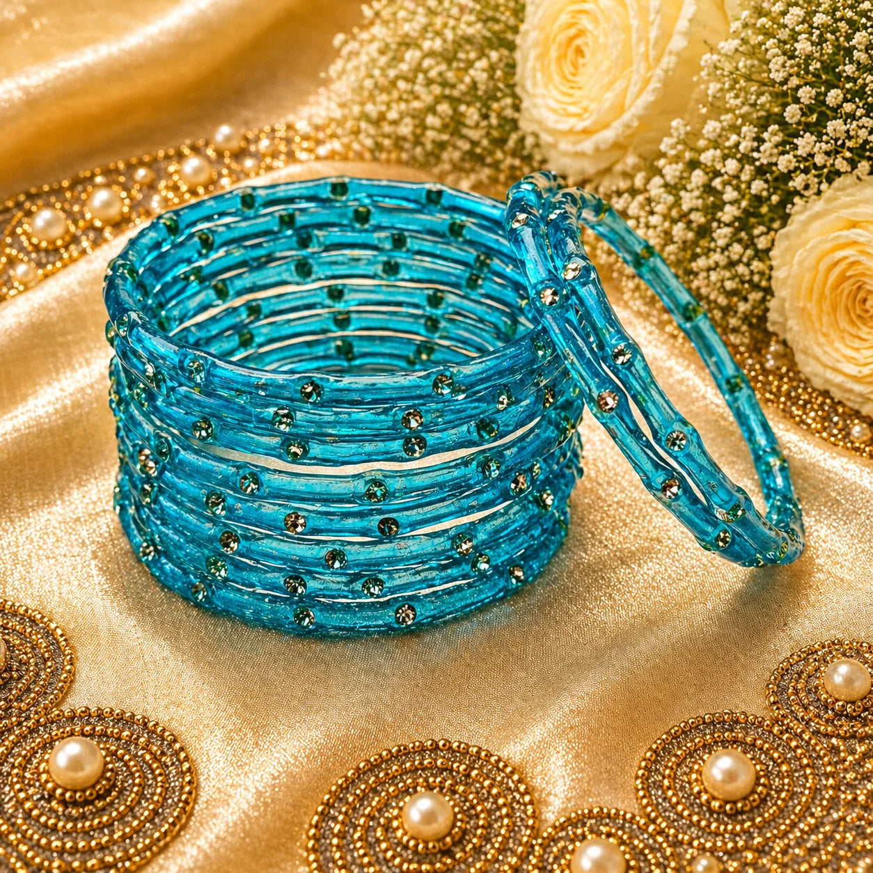 Stone Jalebi Glass Bangles – 12 Jelly Bangles Set for Women | Fancy Bridal &amp; Party Wear | Multi Color Stone Bangles Pakistan