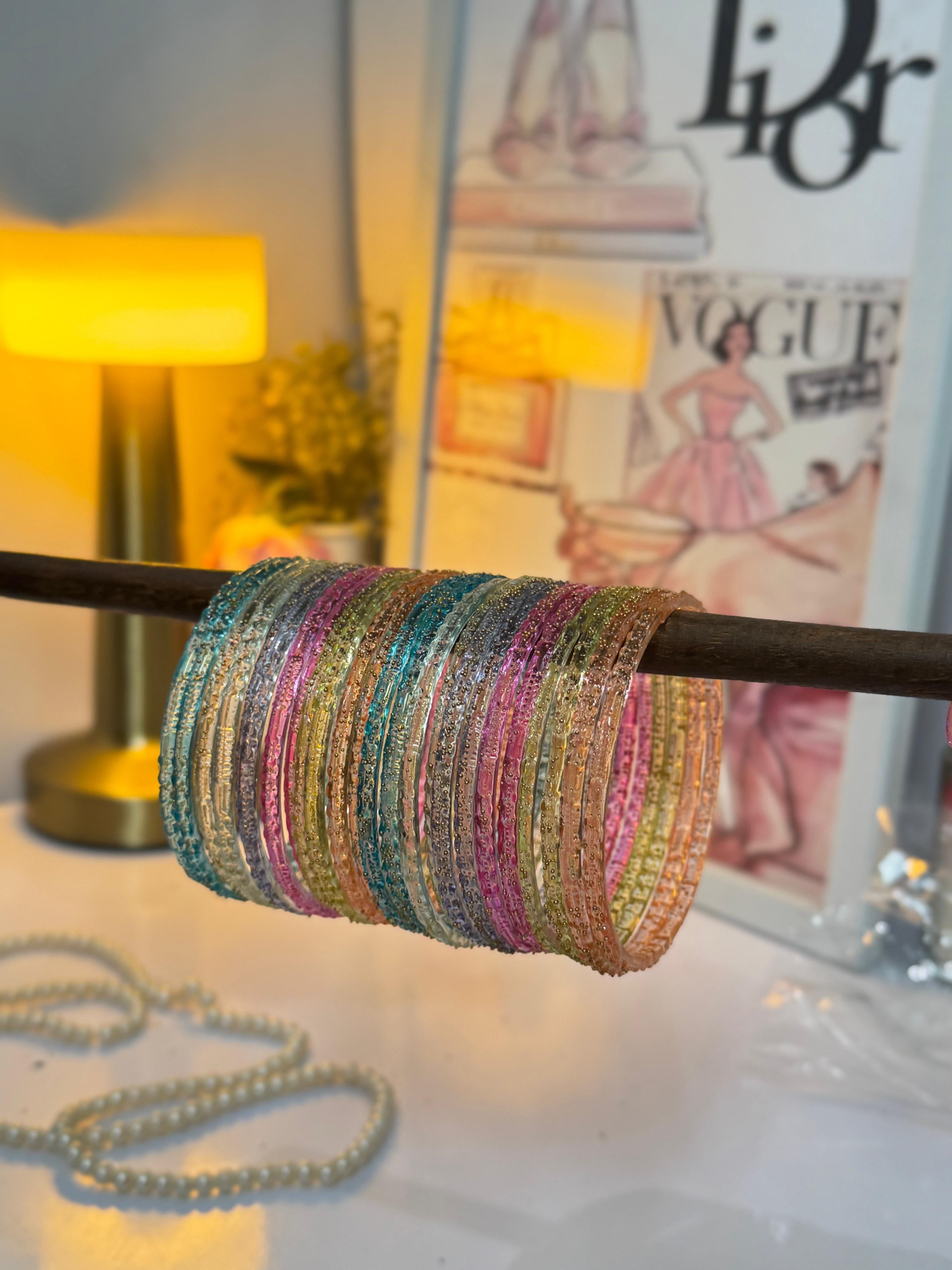 Kashmiri  Multi Color | Glass Bangles – Set of 12 - Delivery All Over Pakitasn