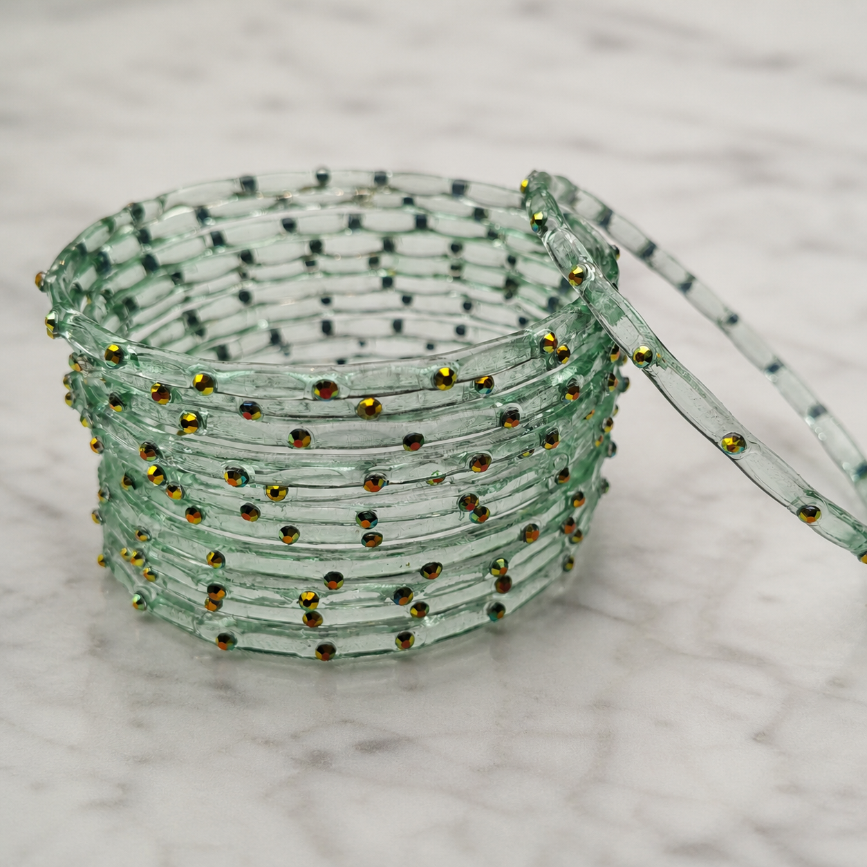Golden Stone Jelly Bangles | Transparent Crystal Look Stackable Bangles Set | 12 Bangles Set