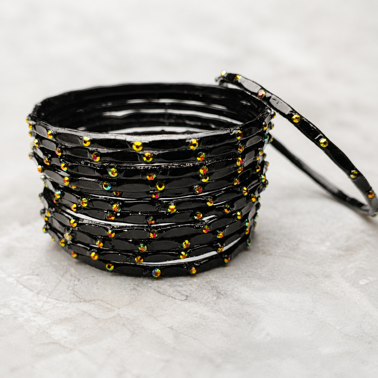Golden Stone Jelly Bangles | Transparent Crystal Look Stackable Bangles Set | 12 Bangles Set