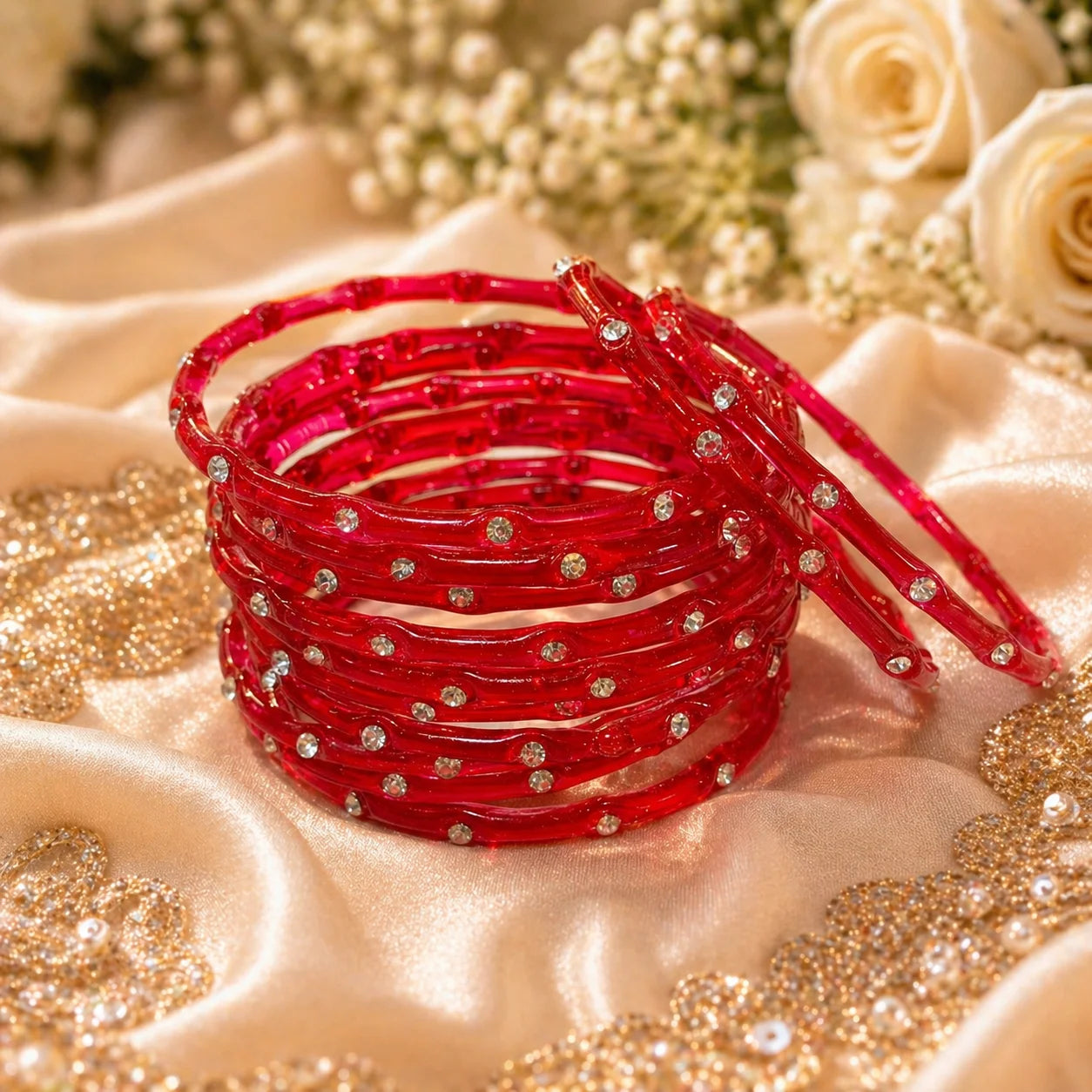 Stone Jalebi Glass Bangles – 12 Jelly Bangles Set for Women | Fancy Bridal &amp; Party Wear | Multi Color Stone Bangles Pakistan