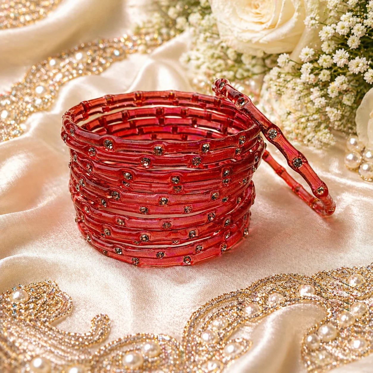 Stone Jalebi Glass Bangles – 12 Jelly Bangles Set for Women | Fancy Bridal &amp; Party Wear | Multi Color Stone Bangles Pakistan