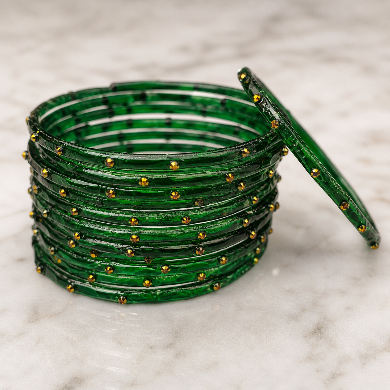Golden Stone Jelly Bangles | Transparent Crystal Look Stackable Bangles Set | 12 Bangles Set