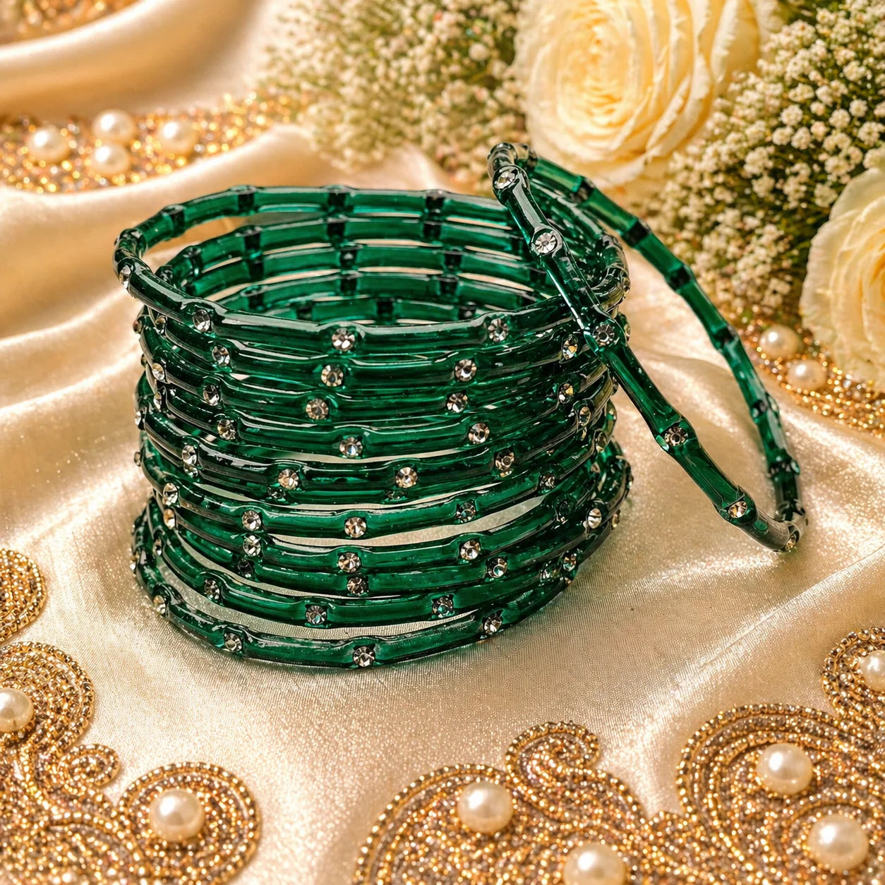 Stone Jalebi Glass Bangles – 12 Jelly Bangles Set for Women | Fancy Bridal &amp; Party Wear | Multi Color Stone Bangles Pakistan