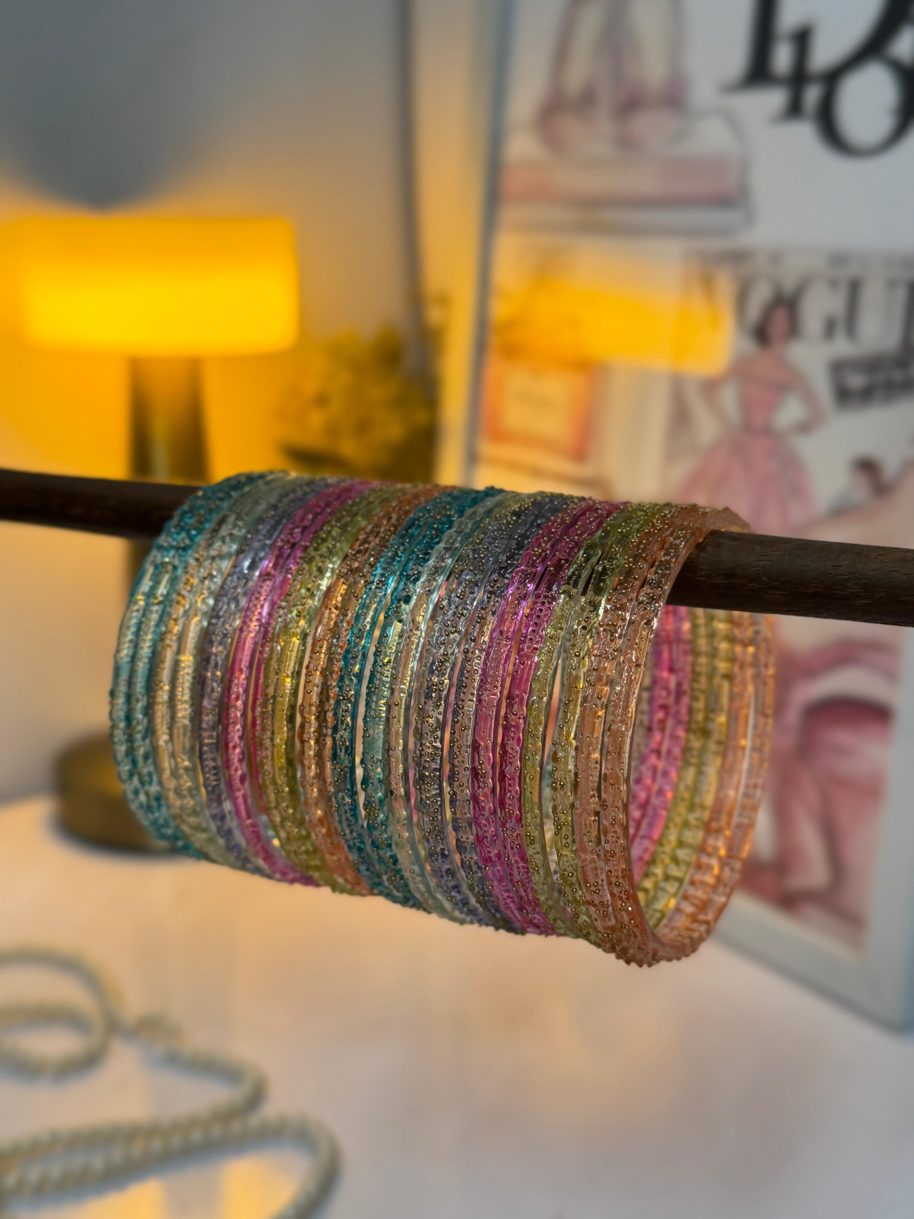 Kashmiri  Multi Glass Bangles – Set of 12