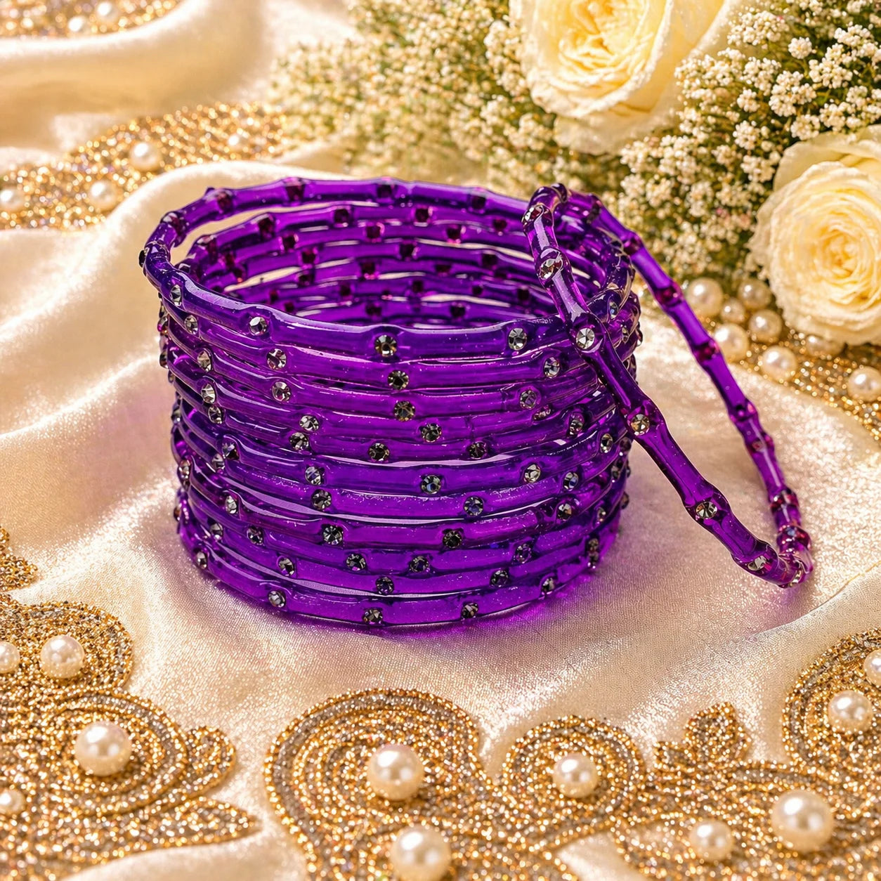 Stone Jalebi Glass Bangles – 12 Jelly Bangles Set for Women | Fancy Bridal &amp; Party Wear | Multi Color Stone Bangles Pakistan
