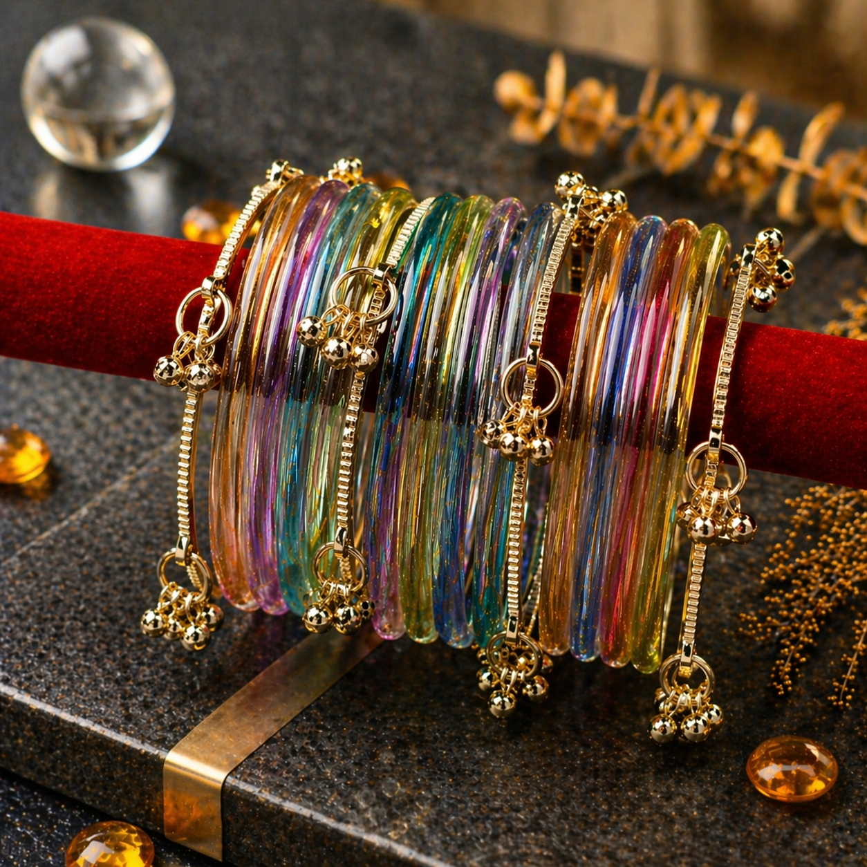 Jelly Bangles Glass Set for Women – 4 Karay Set in 12 Bangles or 18 Bangles  | Transparent Fancy Bangles