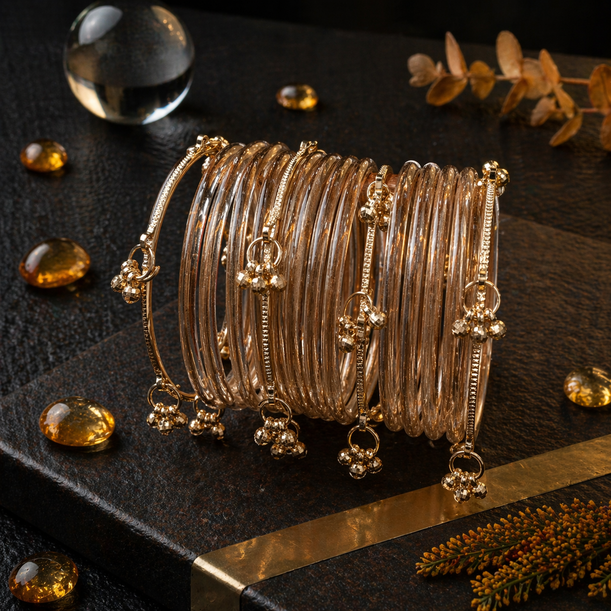 Jelly Bangles Glass Set for Women – 4 Karay Set in 12 Bangles or 18 Bangles  | Transparent Fancy Bangles