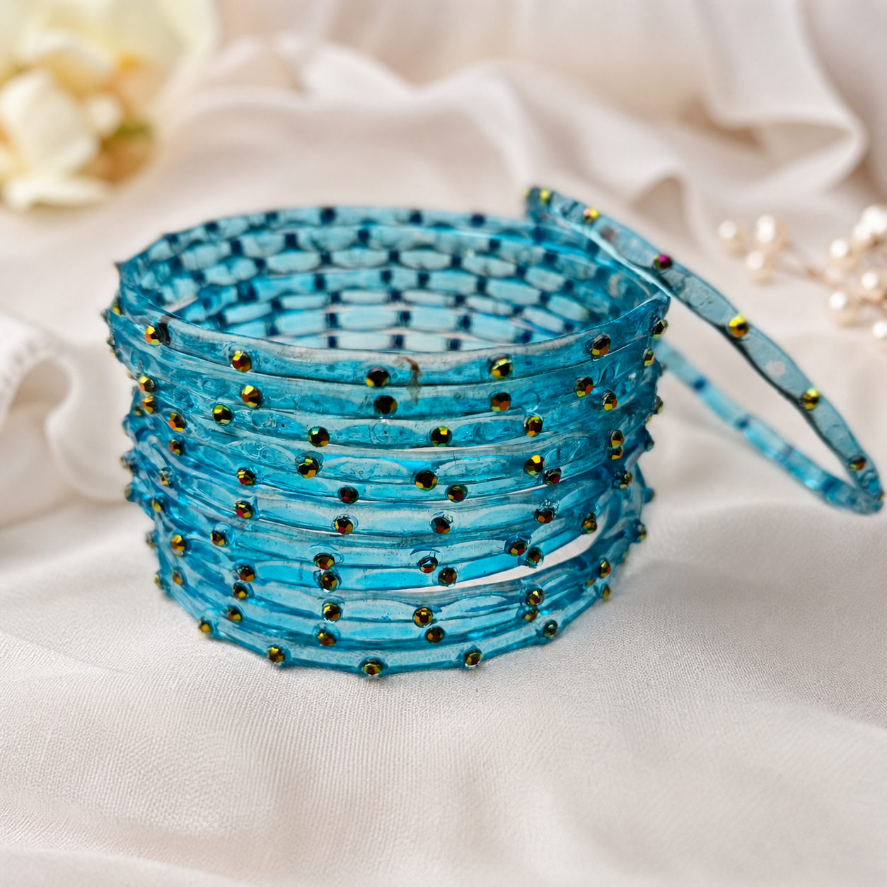 Golden Stone Jelly Bangles | Transparent Crystal Look Stackable Bangles Set | 12 Bangles Set
