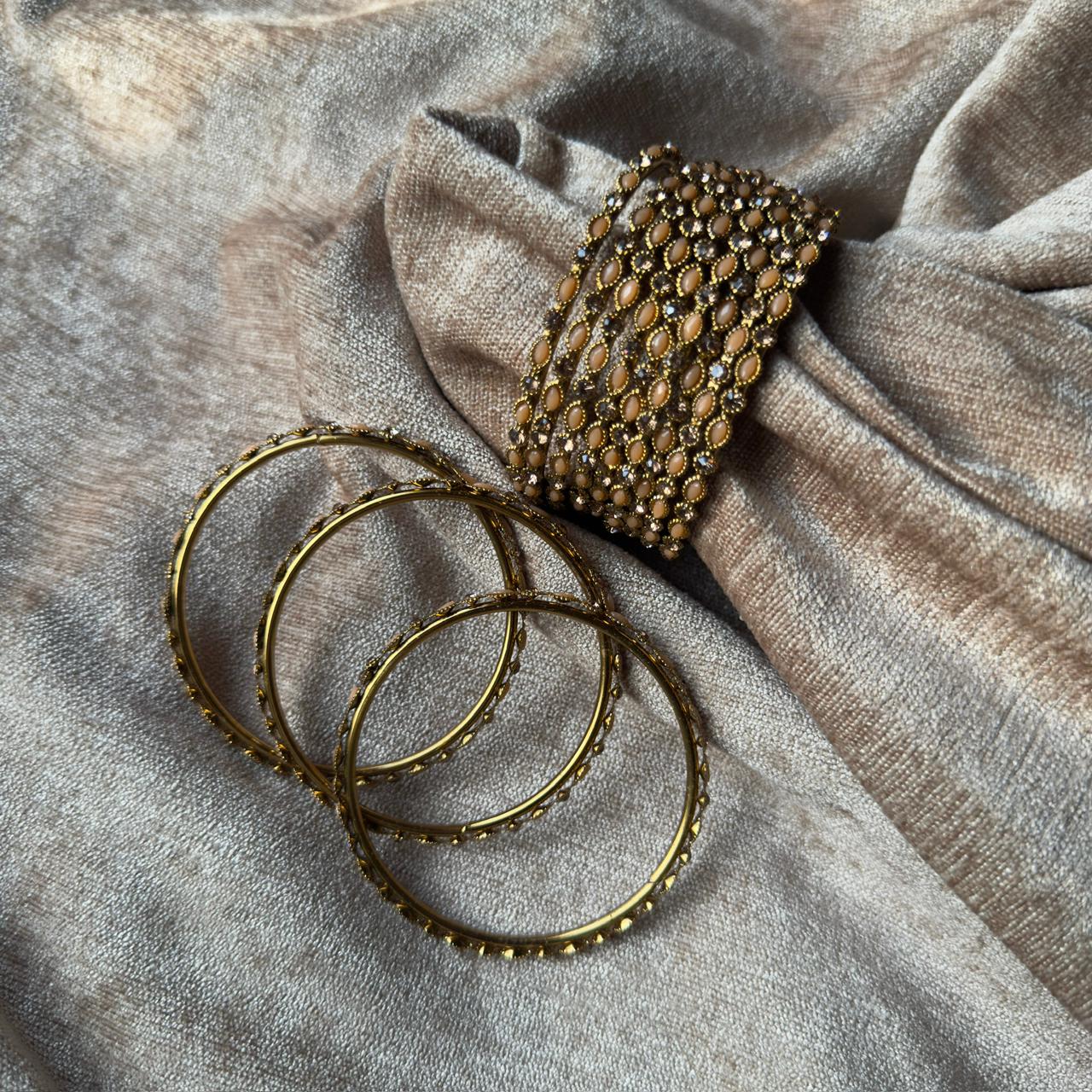 Elegant Metal Bangles with Colourful Beads – Set of 4