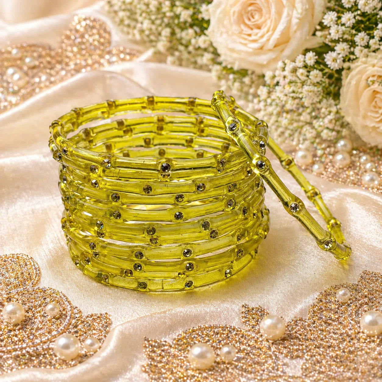 Stone Jalebi Glass Bangles – 12 Jelly Bangles Set for Women | Fancy Bridal &amp; Party Wear | Multi Color Stone Bangles Pakistan