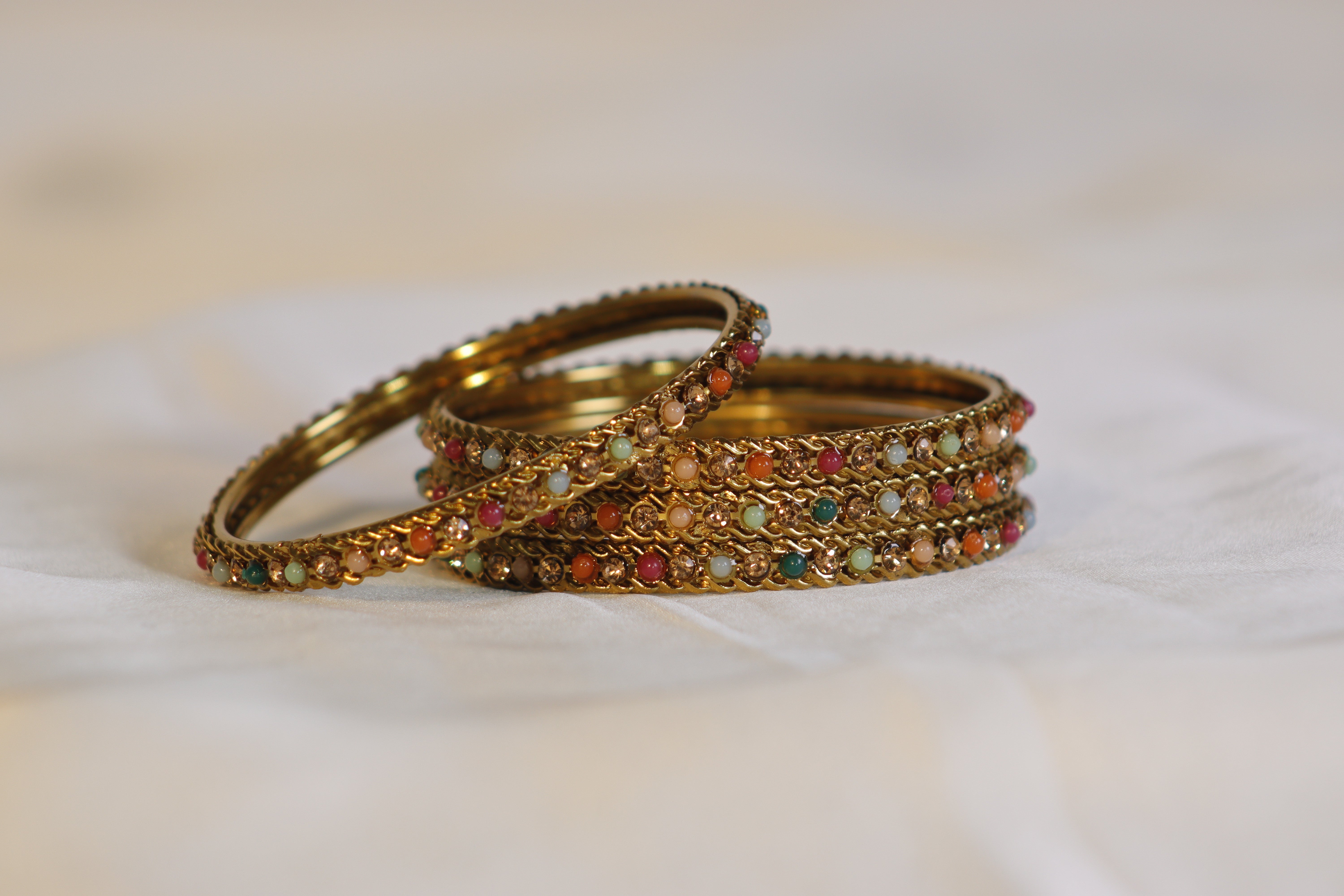 Golden Kara Set of 4 with Multi Beads – Traditional & Fancy Design