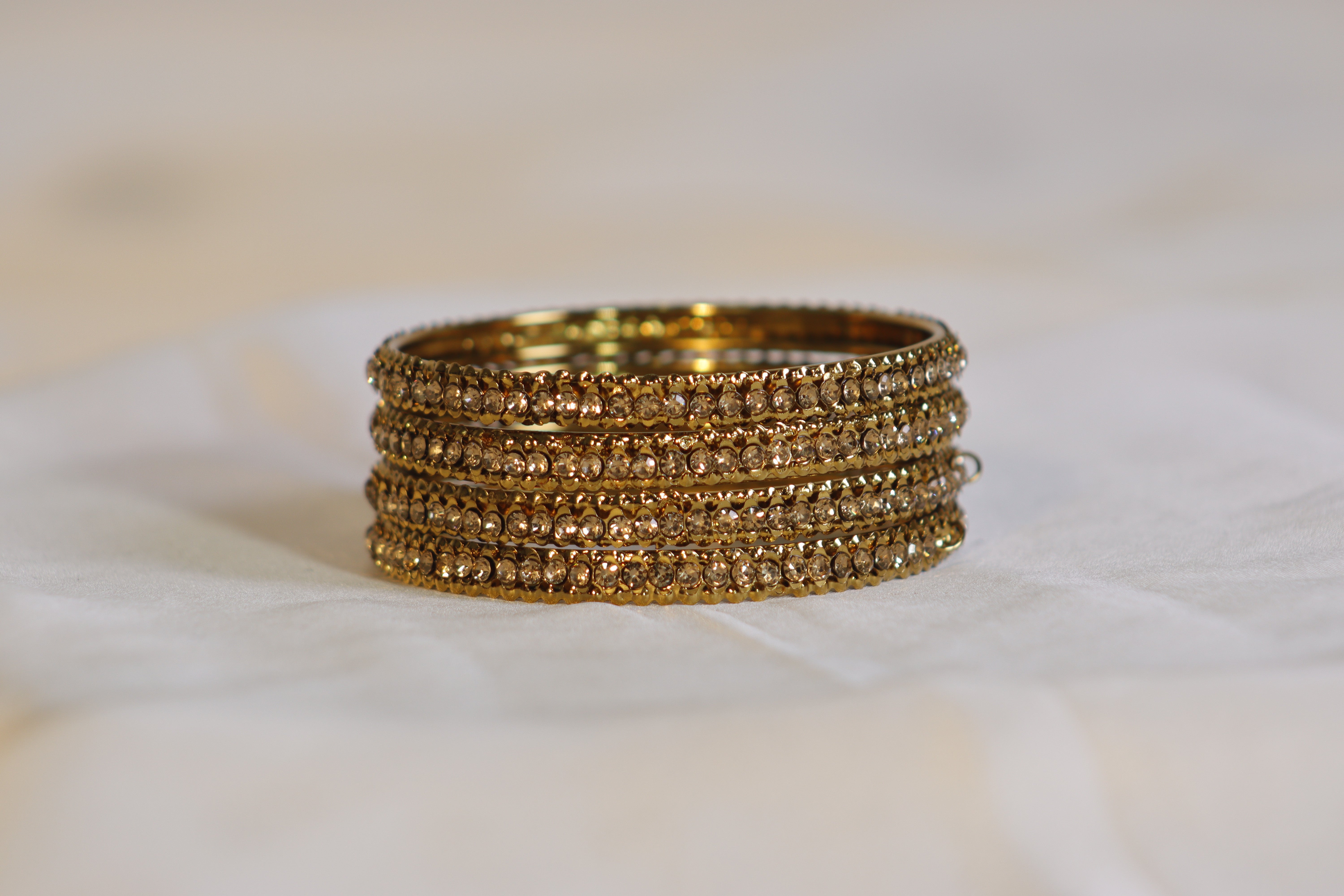 Golden Kara Bangles with Golden Stones – Classic & Traditional Set of 4