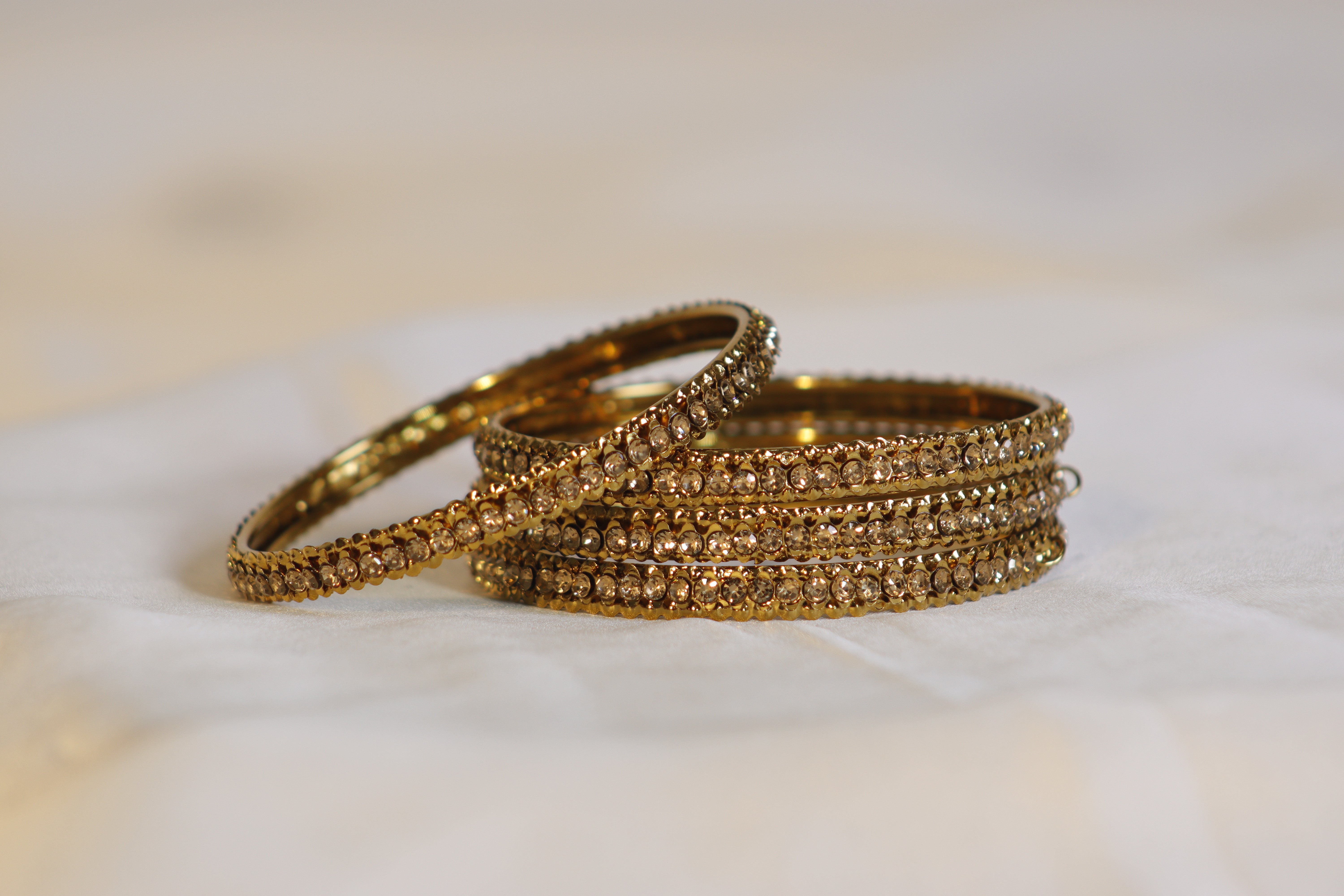 Golden Kara Bangles with Golden Stones – Classic & Traditional Set of 4
