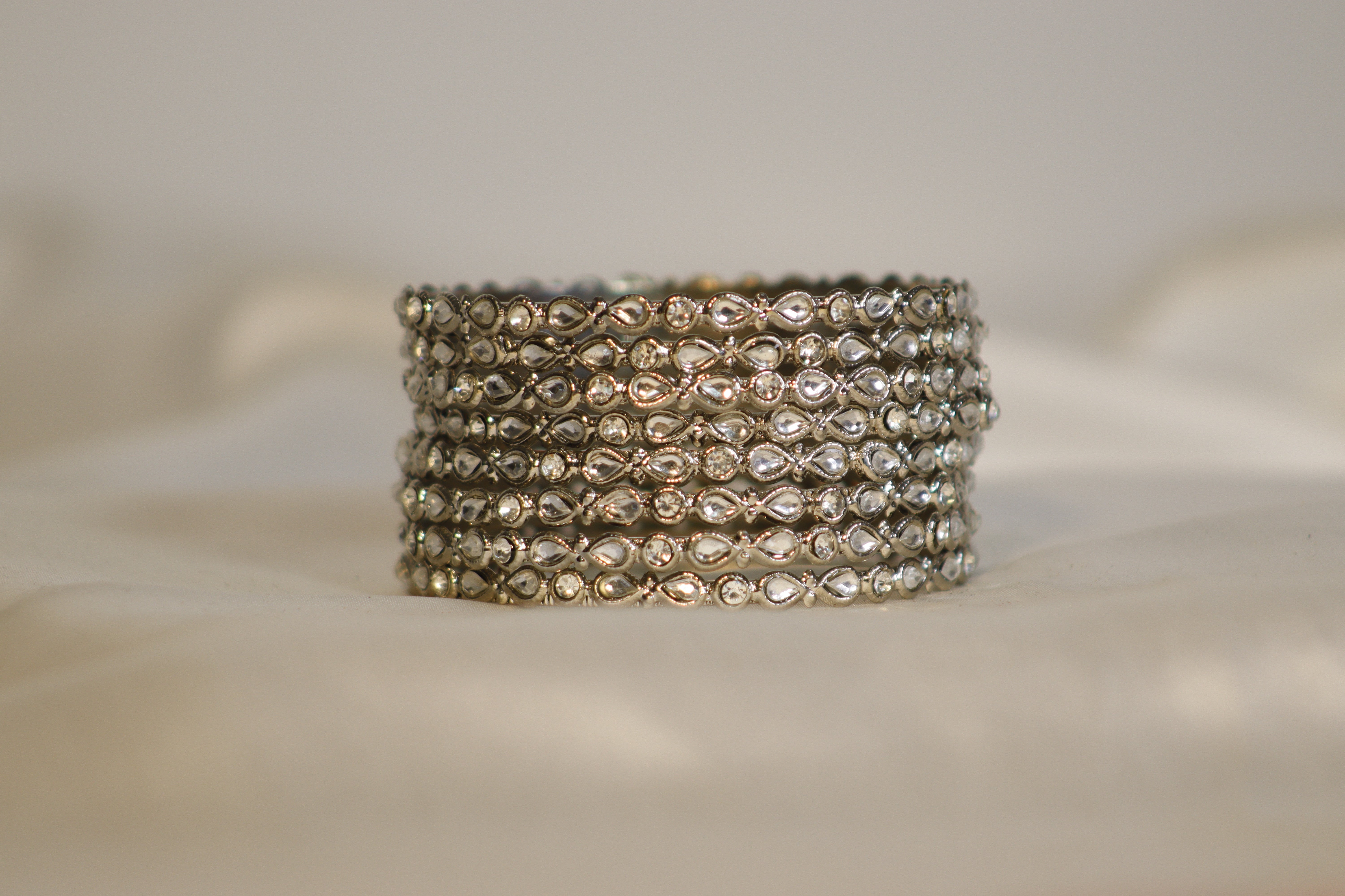 Kara Metal Bangles with white Moti – Golden & Silver (Set of 8)