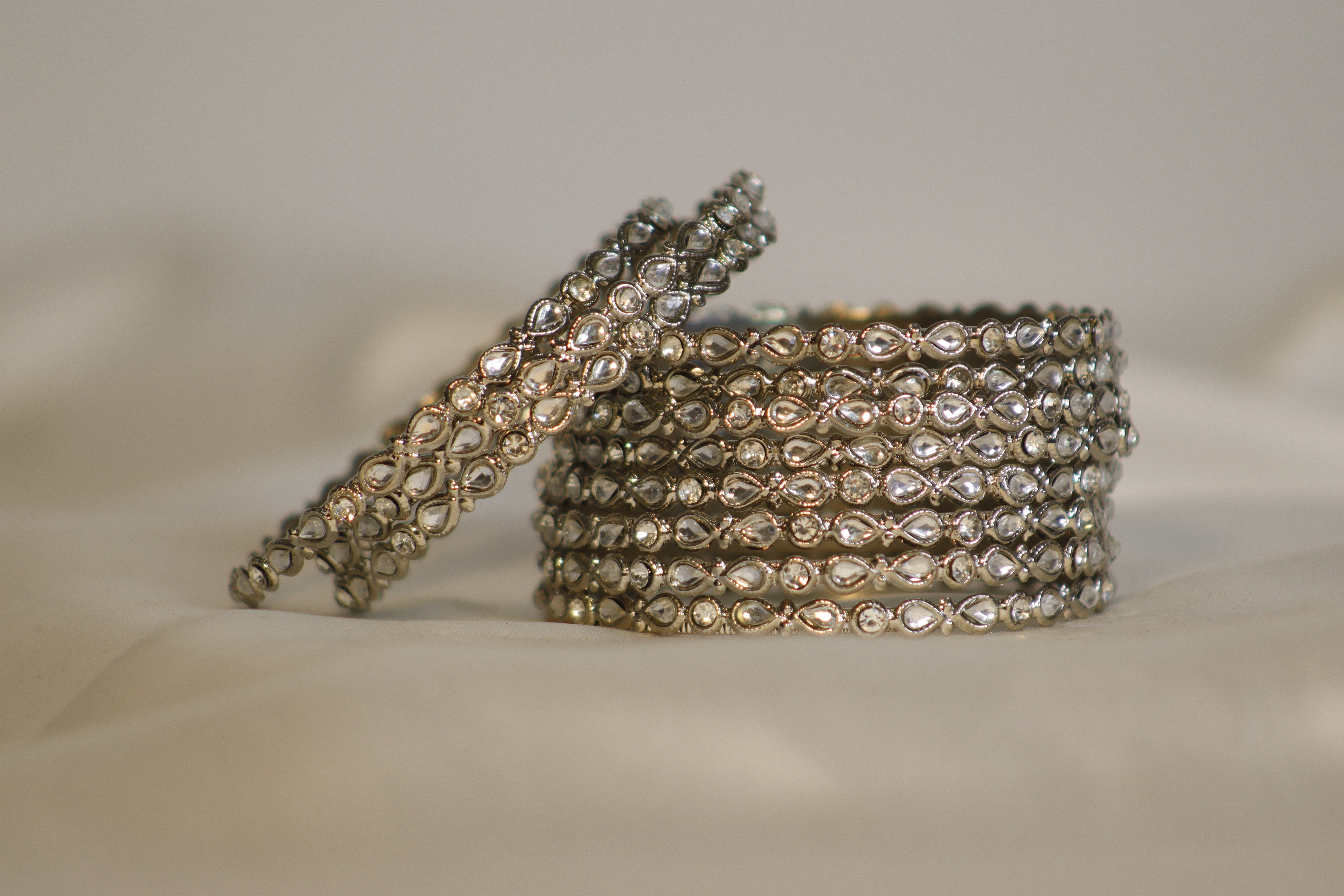 Kara Metal Bangles with white Moti – Golden & Silver (Set of 8)