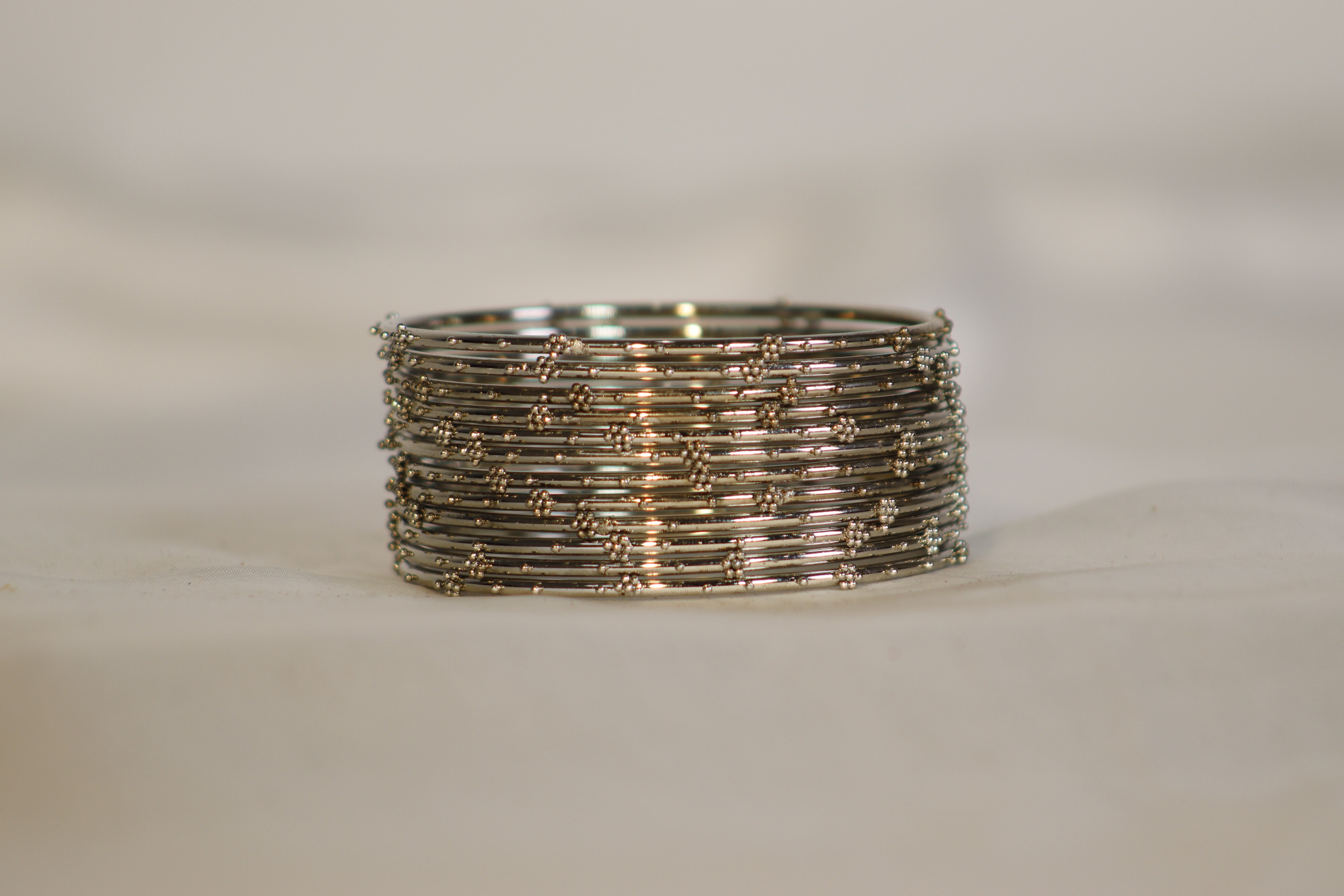 Simple Metal Bangles – Round Dot Phool Pattern - Set of 12 | 1650/Dozen
