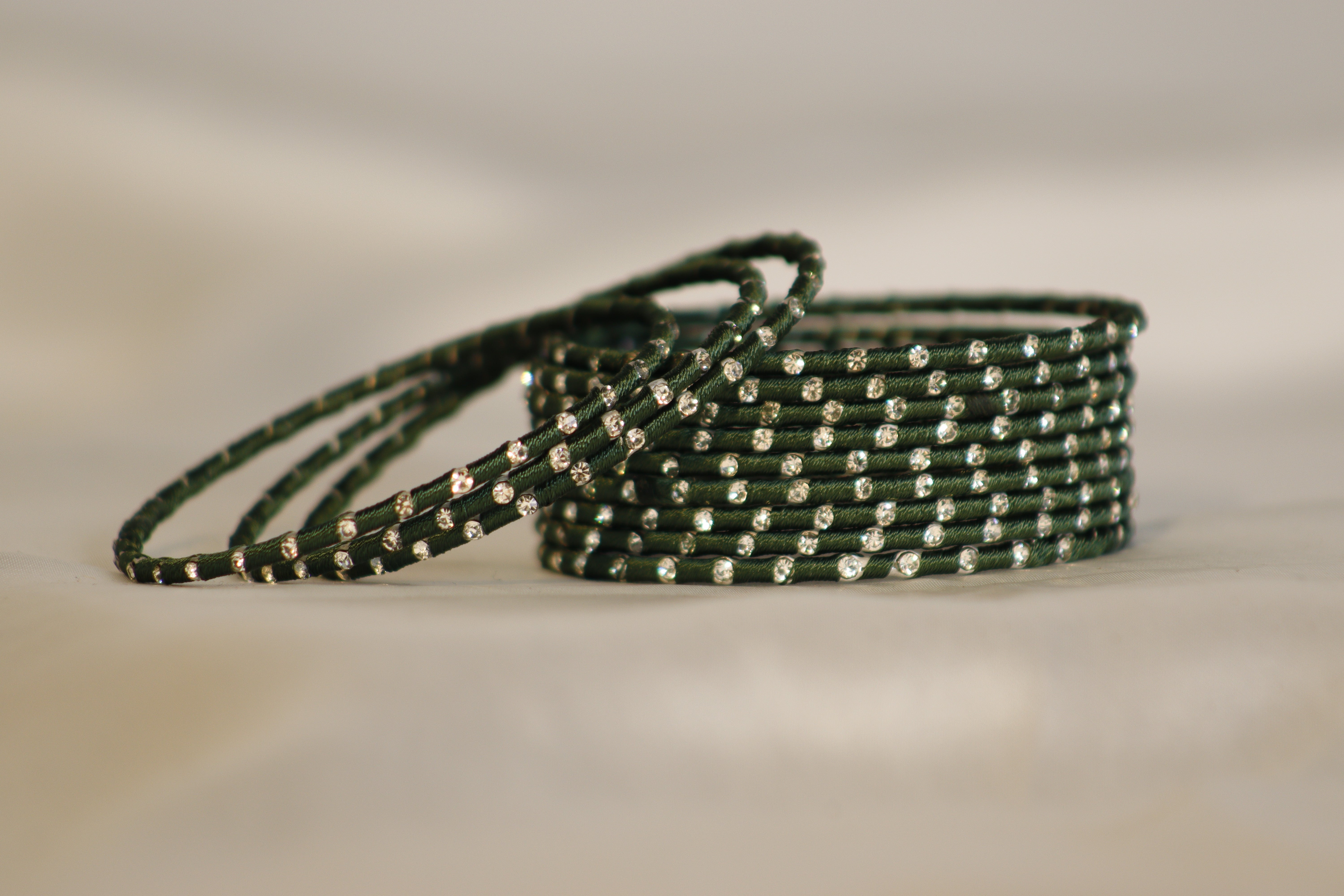 Stone-Studded Thread Metal Bangles –Set of 12 | 350/Dozen | Traditional, Trendy & Colorful