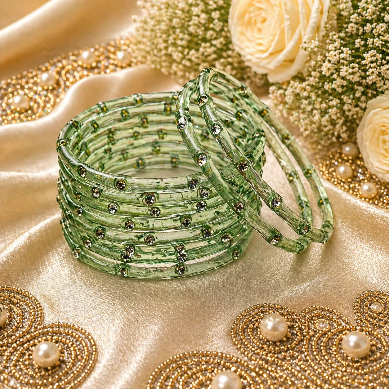 Stone Jalebi Glass Bangles – 12 Jelly Bangles Set for Women | Fancy Bridal &amp; Party Wear | Multi Color Stone Bangles Pakistan