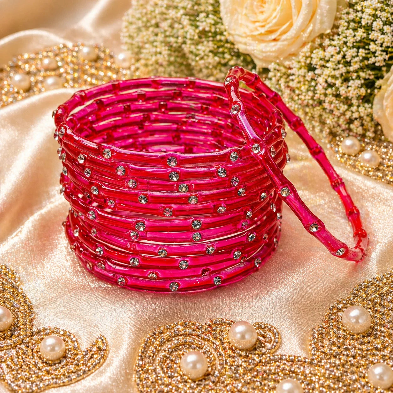 Stone Jalebi Glass Bangles – 12 Jelly Bangles Set for Women | Fancy Bridal &amp; Party Wear | Multi Color Stone Bangles Pakistan