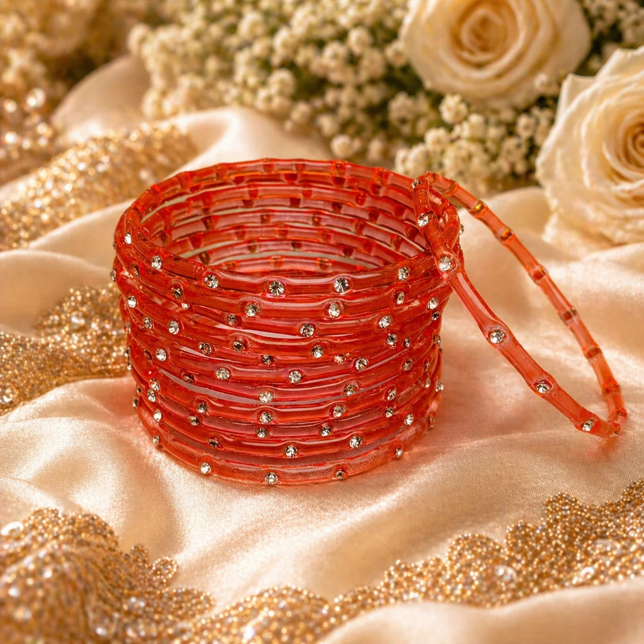 Stone Jalebi Glass Bangles – 12 Jelly Bangles Set for Women | Fancy Bridal &amp; Party Wear | Multi Color Stone Bangles Pakistan