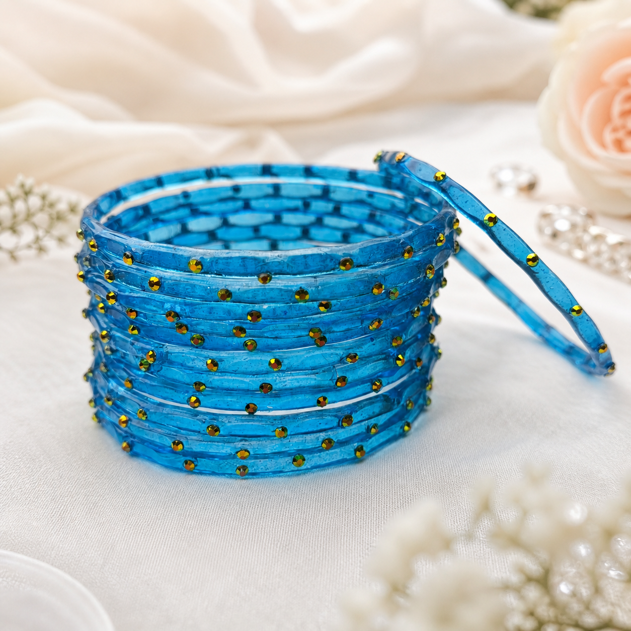 Golden Stone Jelly Bangles | Transparent Crystal Look Stackable Bangles Set | 12 Bangles Set