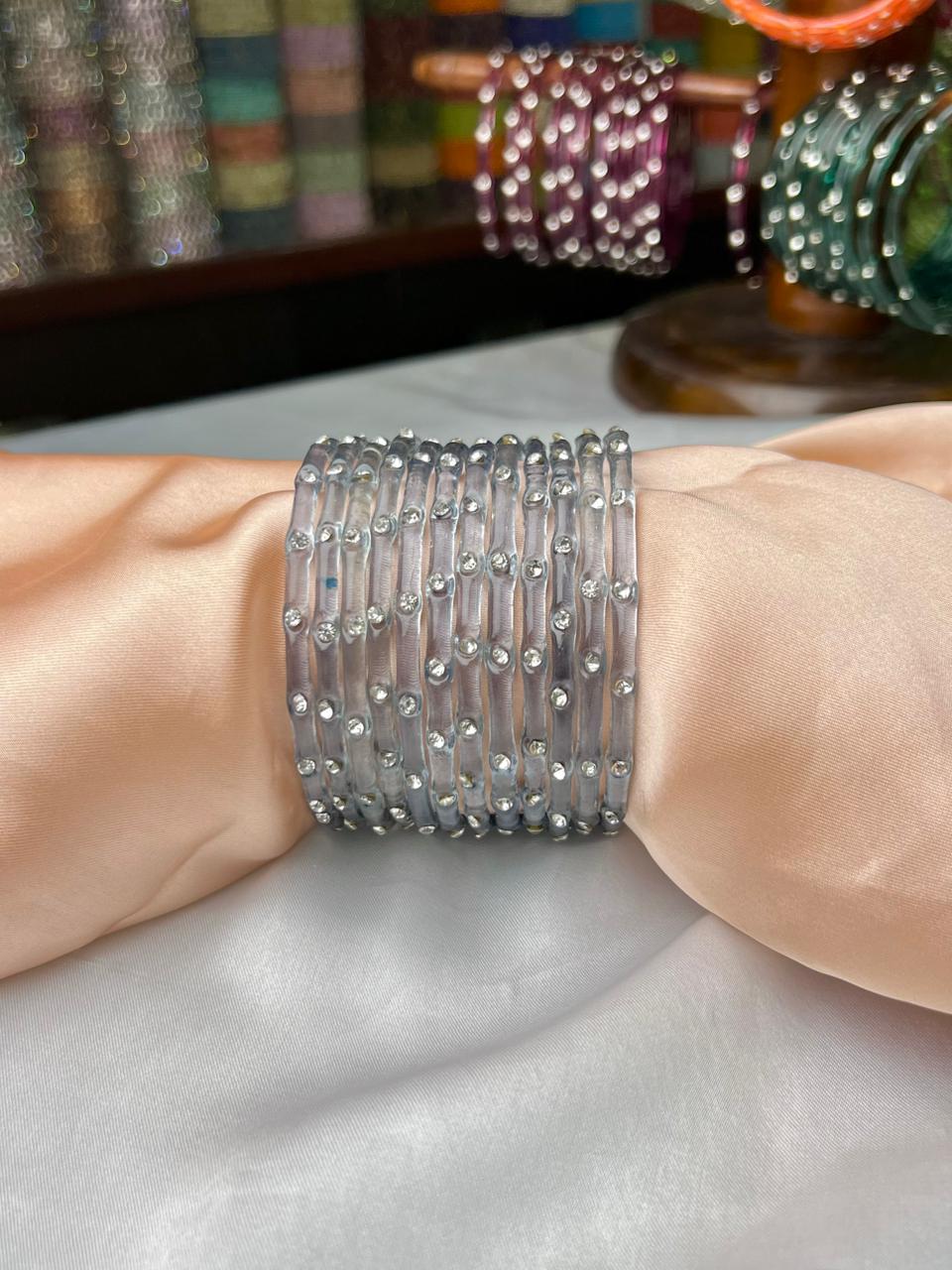 Elegant Glass Bangles with Beads – Premium Fancy Design | DC 350