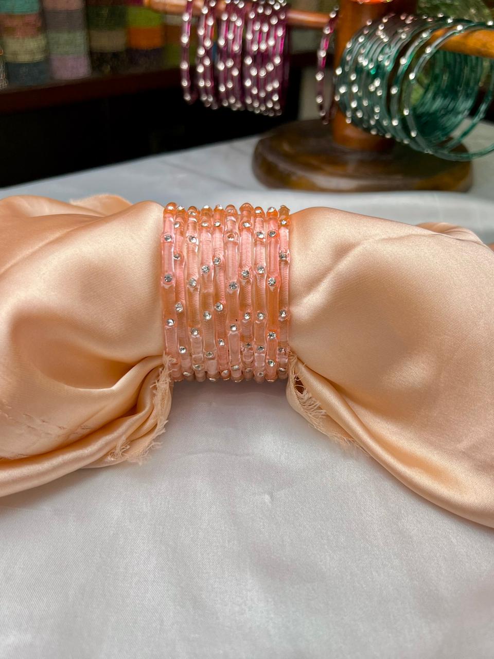 Elegant Glass Bangles with Beads – Premium Fancy Design | DC 350