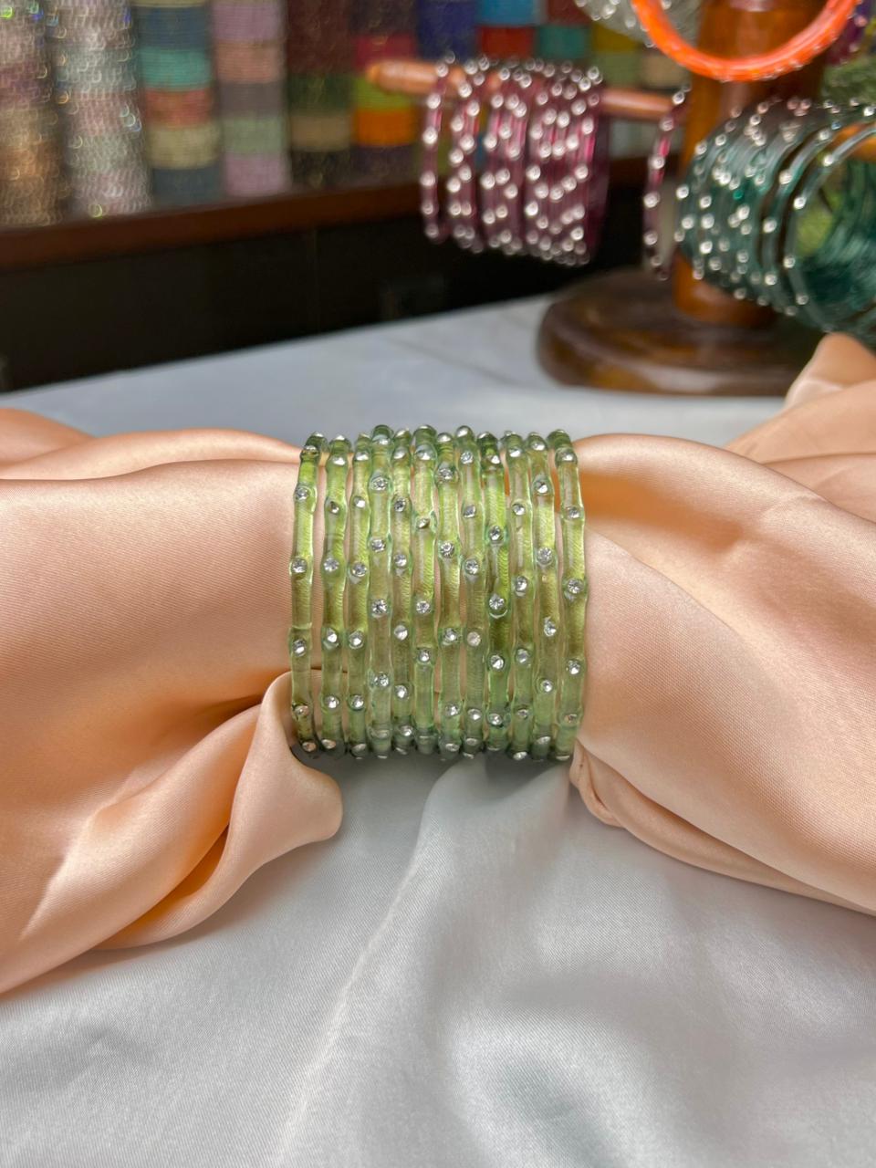 Elegant Glass Bangles with Beads – Premium Fancy Design | DC 350