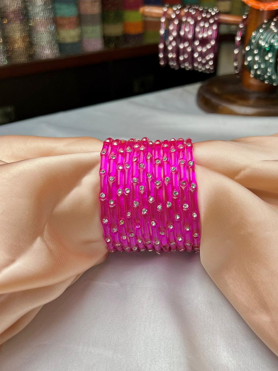 Elegant Glass Bangles with Beads – Premium Fancy Design | DC 350