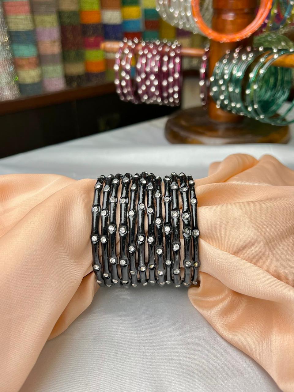 Elegant Glass Bangles with Beads – Premium Fancy Design | DC 350