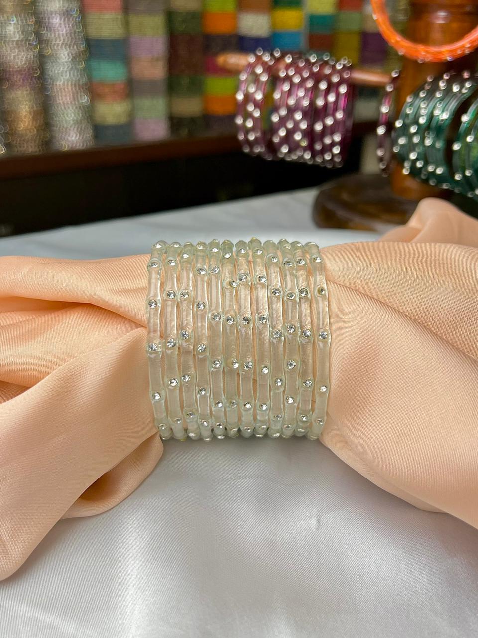 Elegant Glass Bangles with Beads – Premium Fancy Design | DC 350