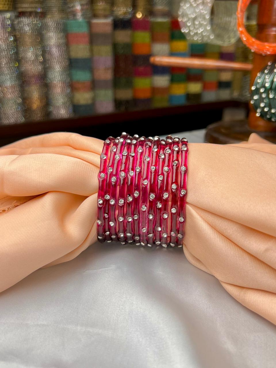 Elegant Glass Bangles with Beads – Premium Fancy Design | DC 350