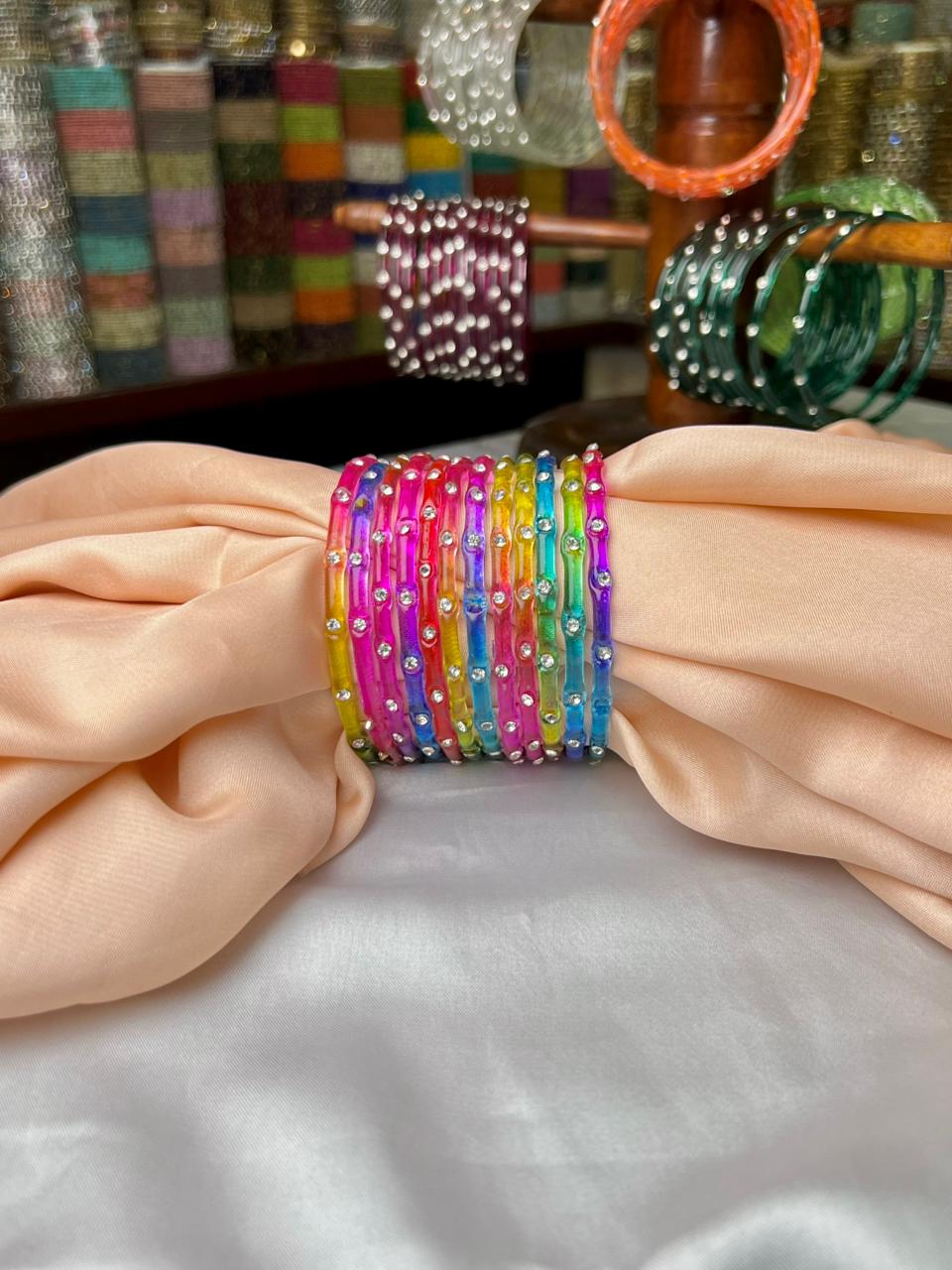 Elegant Glass Bangles with Beads – Premium Fancy Design | DC 350