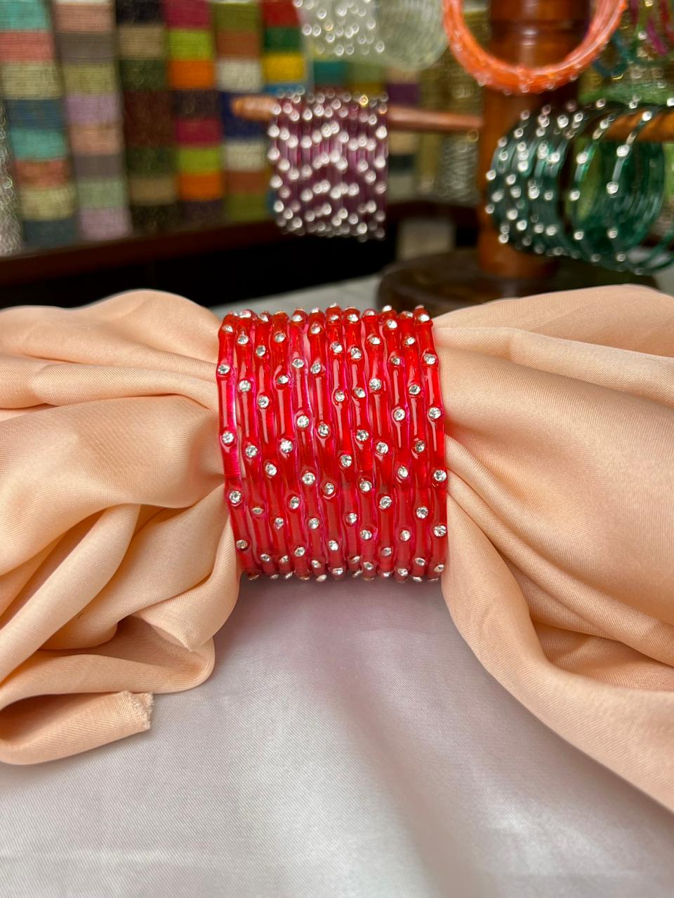 Elegant Glass Bangles with Beads – Premium Fancy Design | DC 350