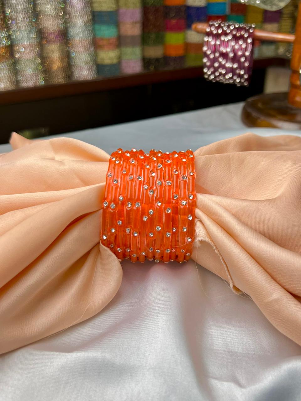 Elegant Glass Bangles with Beads – Premium Fancy Design | DC 350