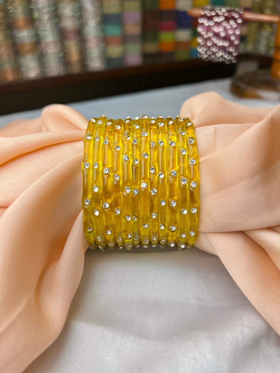 Elegant Glass Bangles with Beads – Premium Fancy Design | DC 350