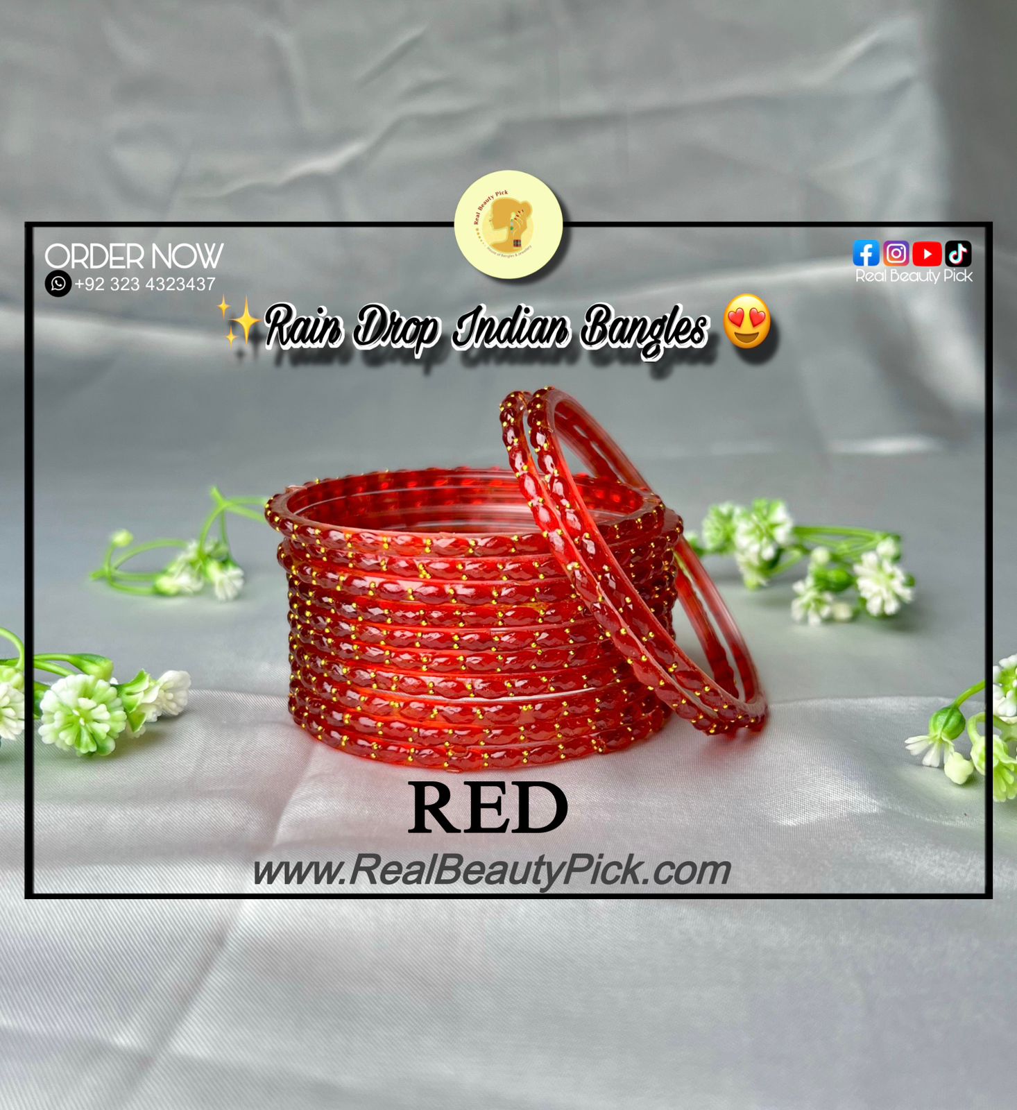 Rain Drop Indian Glass Bangles – Set of 12