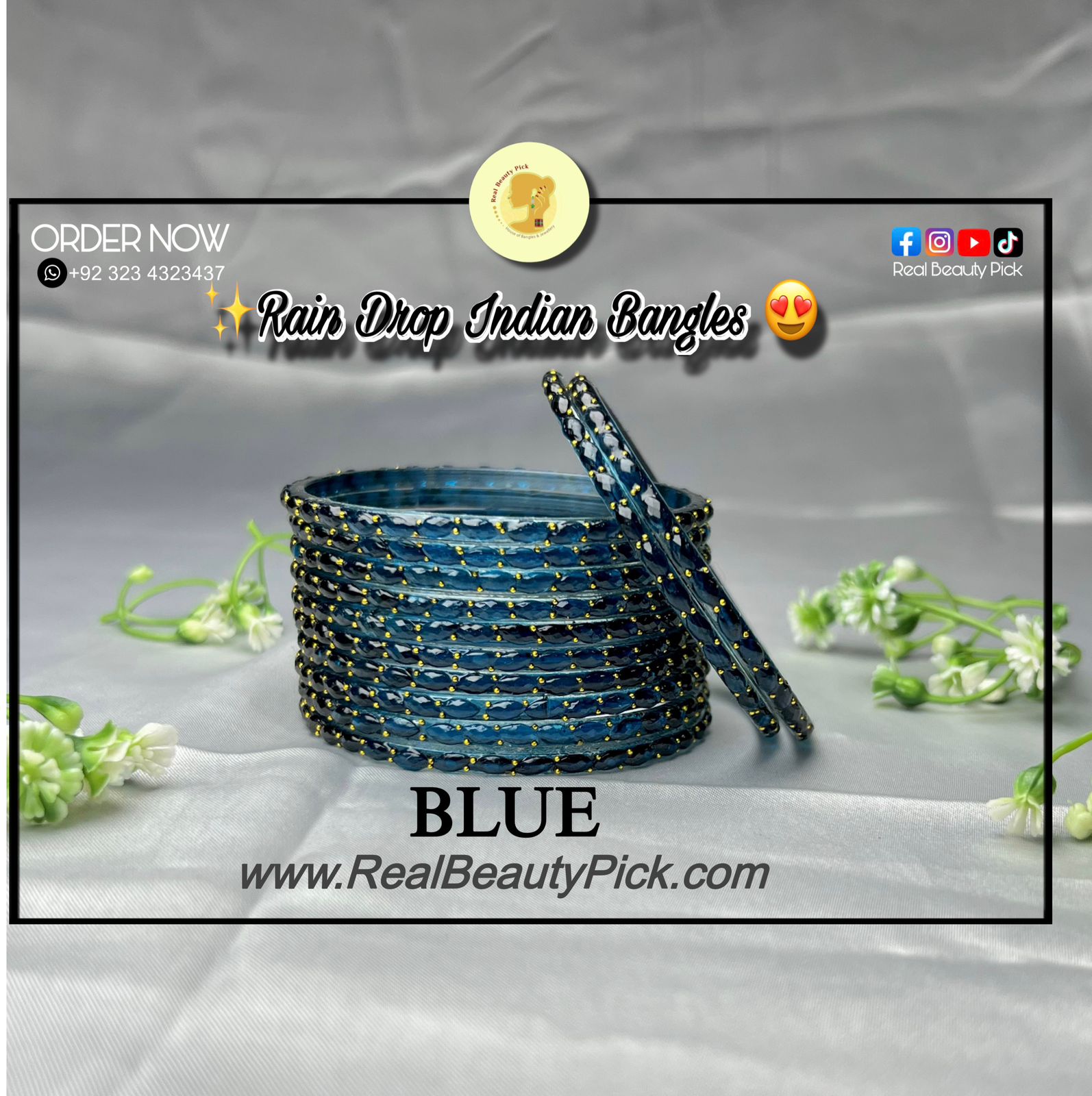 Rain Drop Indian Glass Bangles – Set of 12