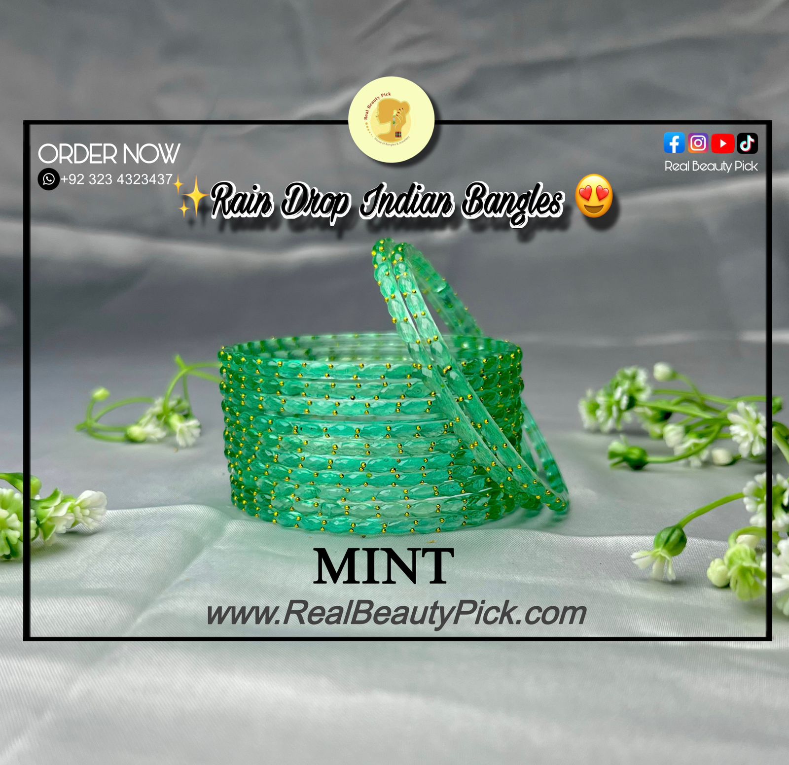 Rain Drop Indian Glass Bangles – Set of 12