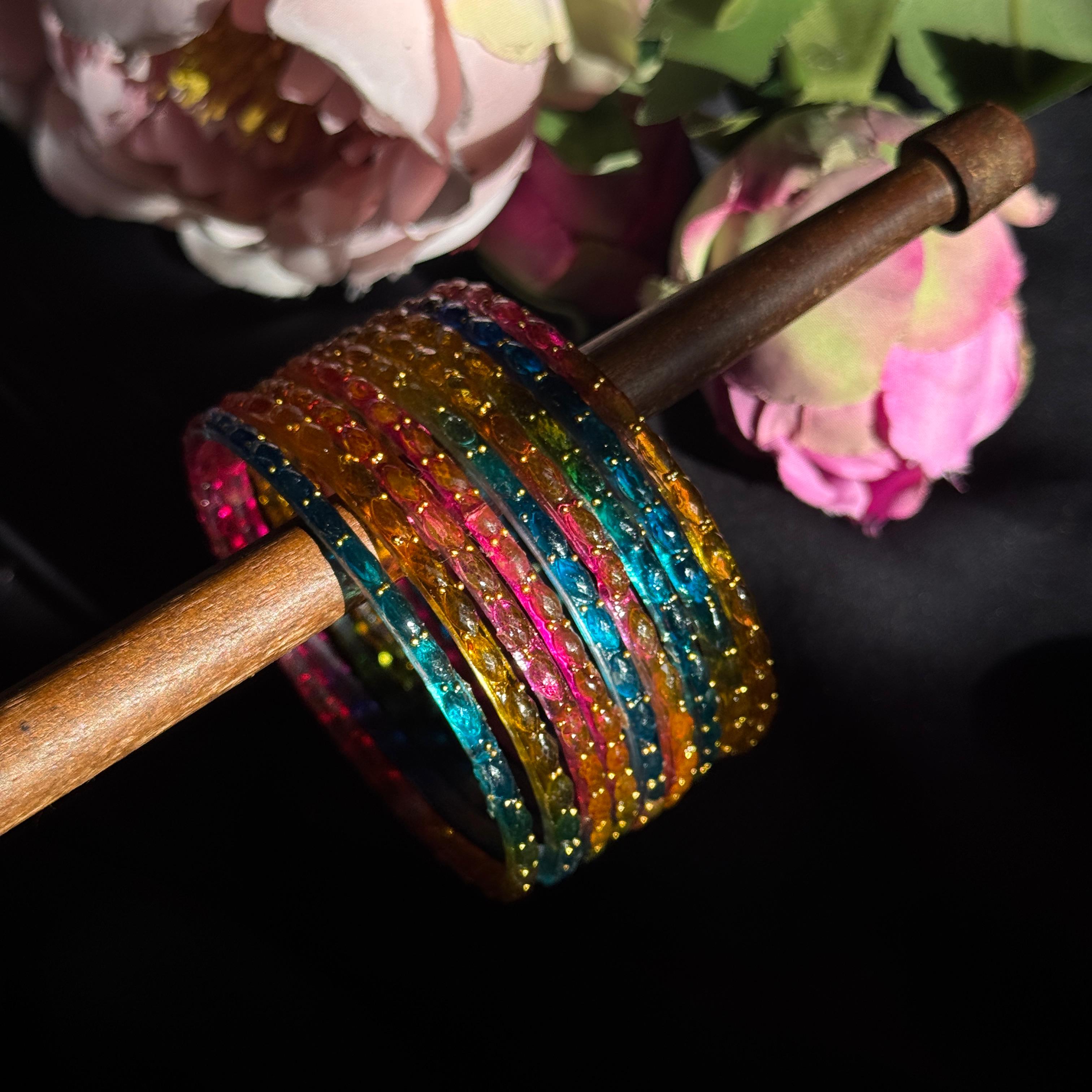 Rain Drop Multi Glass Bangles – Set of 12