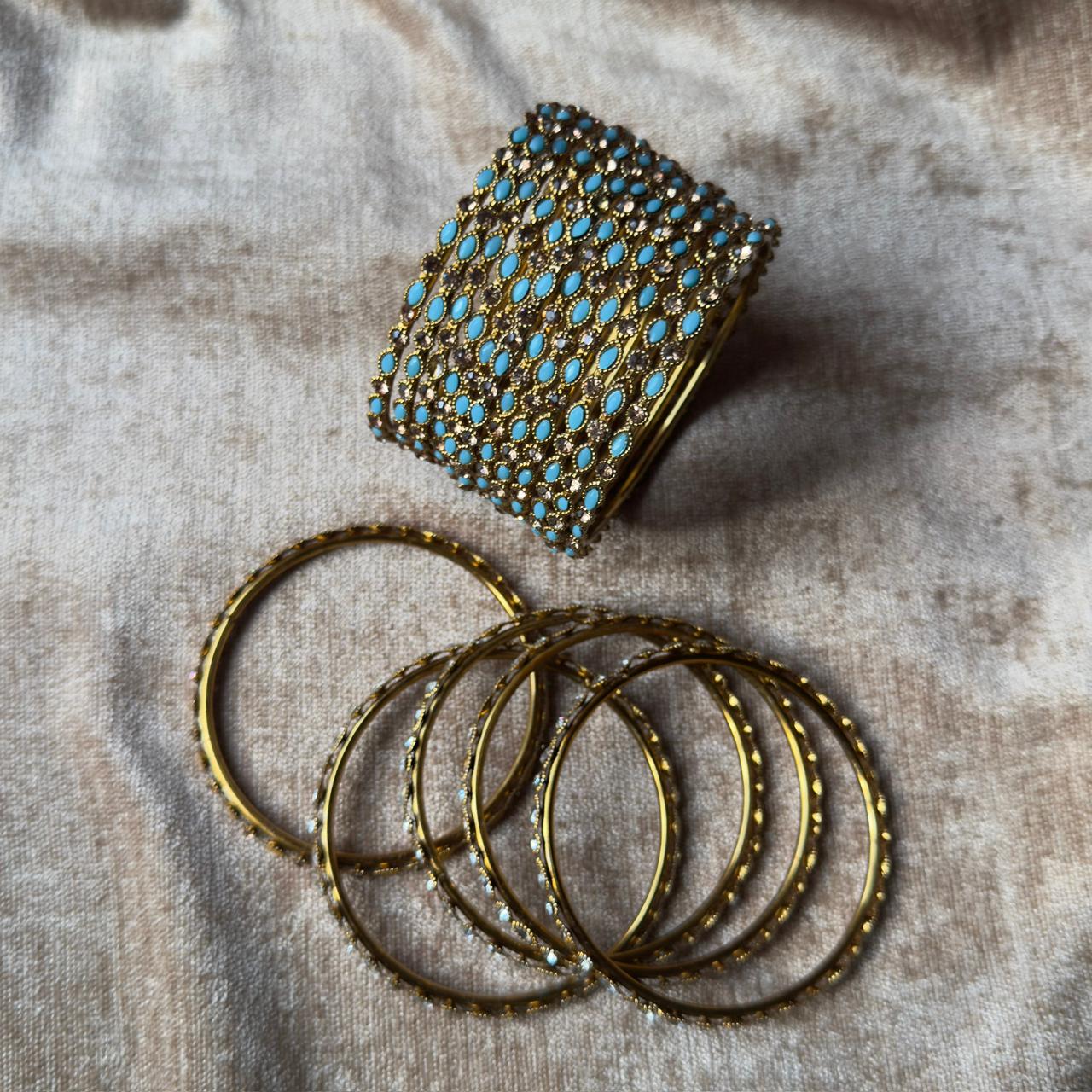 Elegant Metal Bangles with Colourful Beads – Set of 4