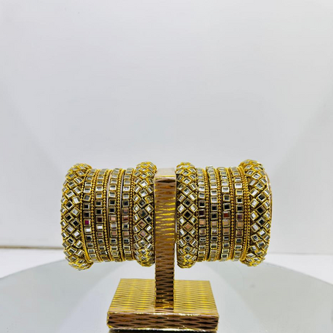 Kundan Mirror Work Bangles – 6-Piece Bridal Set