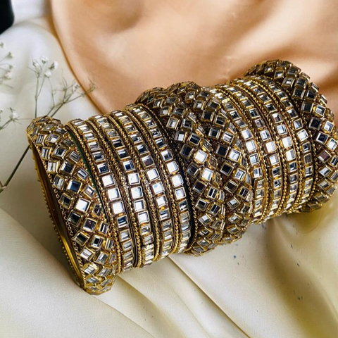 Kundan Mirror Work Bangles – 6-Piece Bridal Set