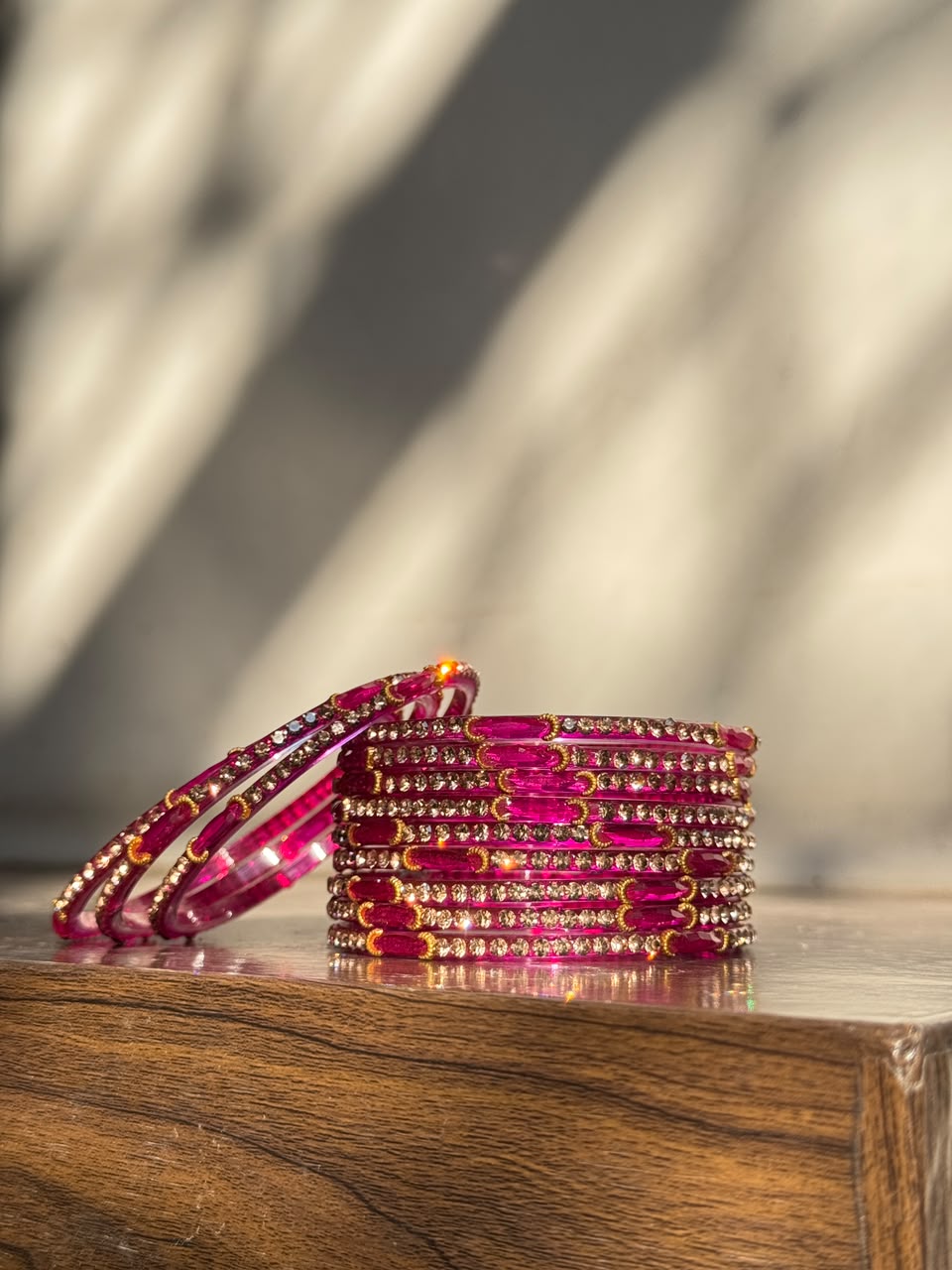 Indian Chaand Choori Glass bangles - Set of 12 | Golden Champagne Stones | Glass Bangles for Eid & Wedding