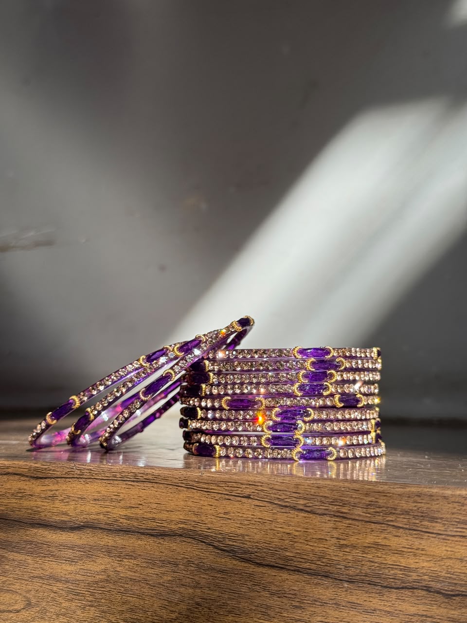 Indian Chaand Choori Glass bangles - Set of 12 | Golden Champagne Stones | Glass Bangles for Eid & Wedding