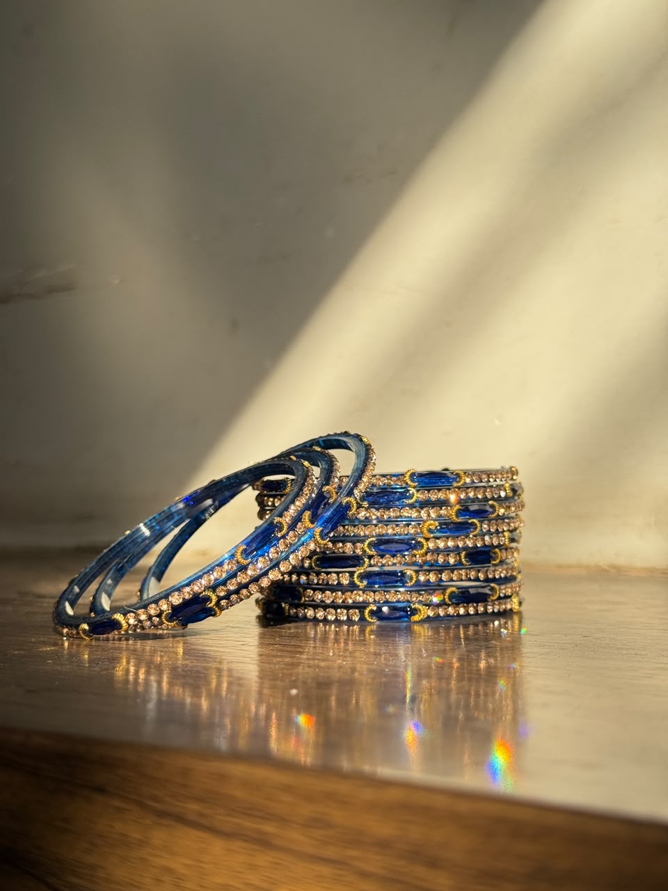 Indian Chaand Choori Glass bangles - Set of 12 | Golden Champagne Stones | Glass Bangles for Eid & Wedding