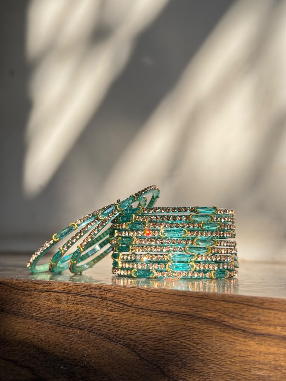 Indian Chaand Choori Glass bangles - Set of 12 | Golden Champagne Stones | Glass Bangles for Eid & Wedding