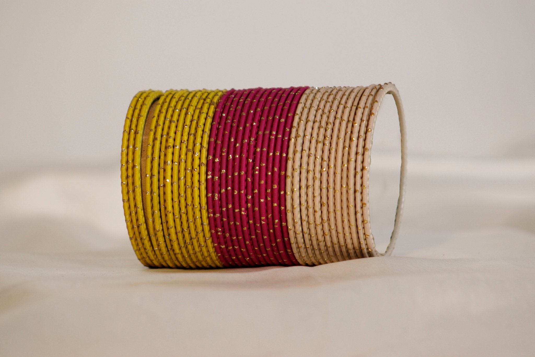 Dotted Plain Metal Bangles – set of 12 (Available in 25+ Colours)